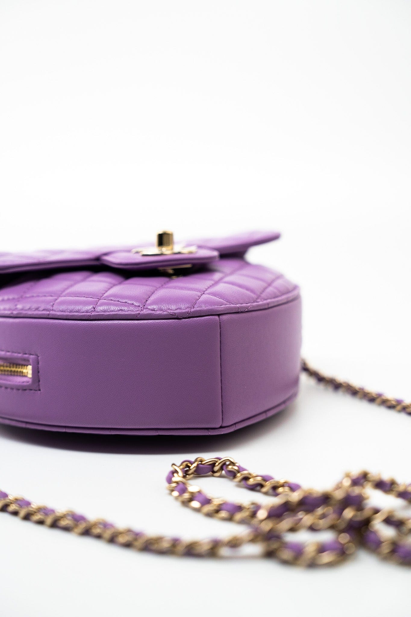 22S CC In Love Purple Lambskin Quilted Large Heart Bag