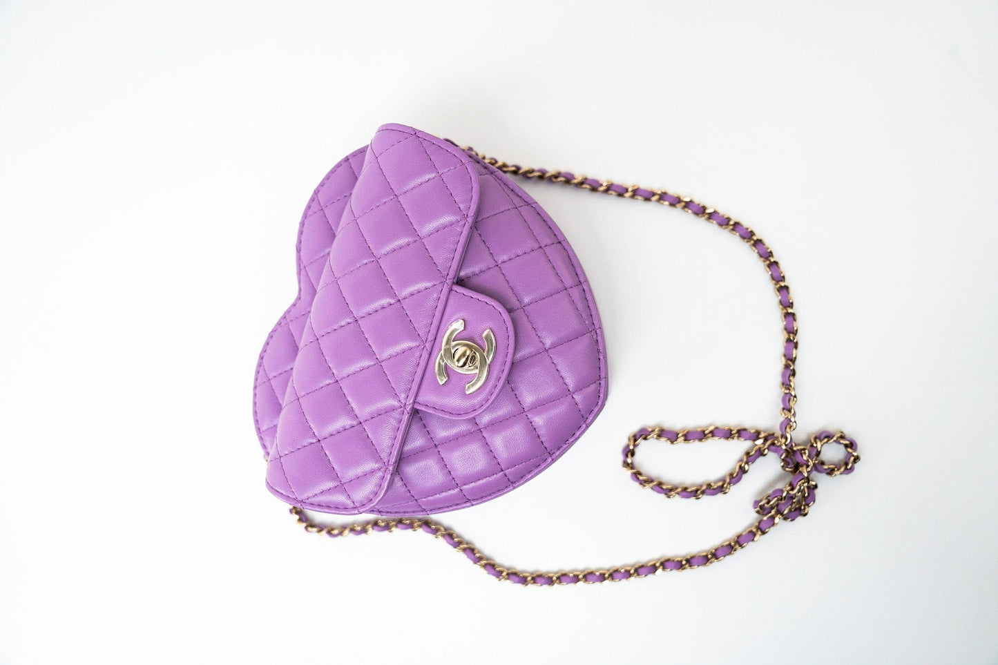 22S CC In Love Purple Lambskin Quilted Large Heart Bag