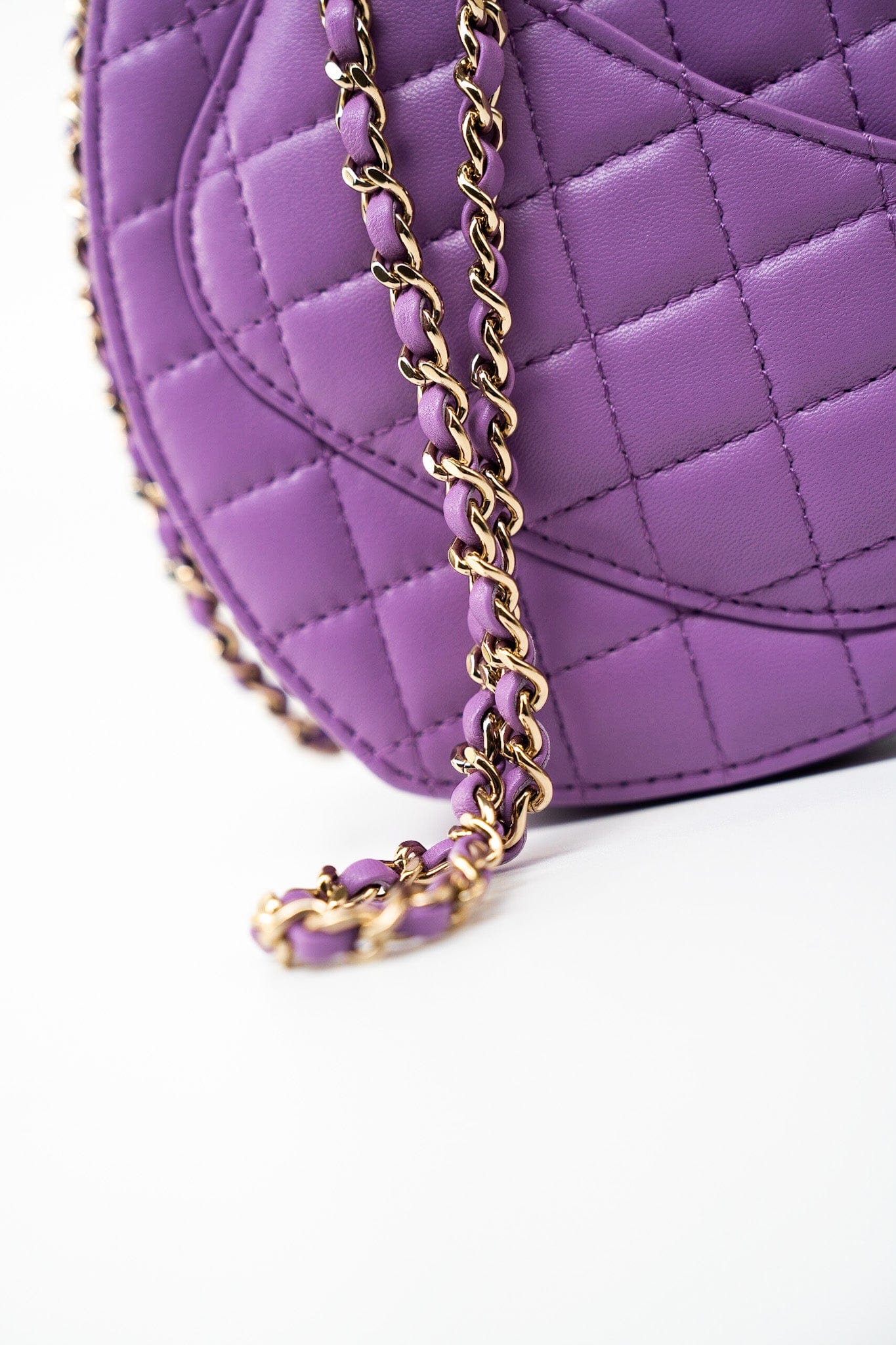 22S CC In Love Purple Lambskin Quilted Large Heart Bag