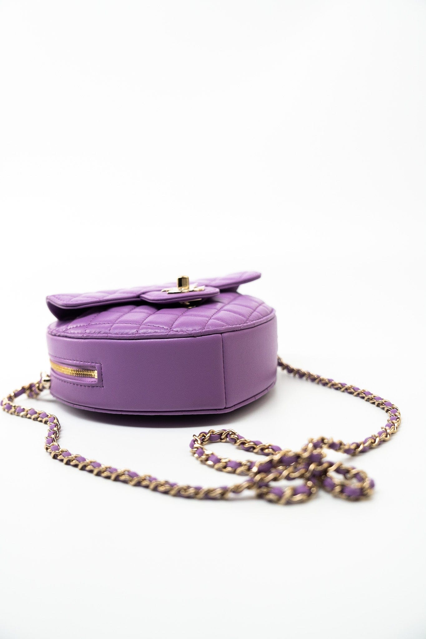 22S CC In Love Purple Lambskin Quilted Large Heart Bag