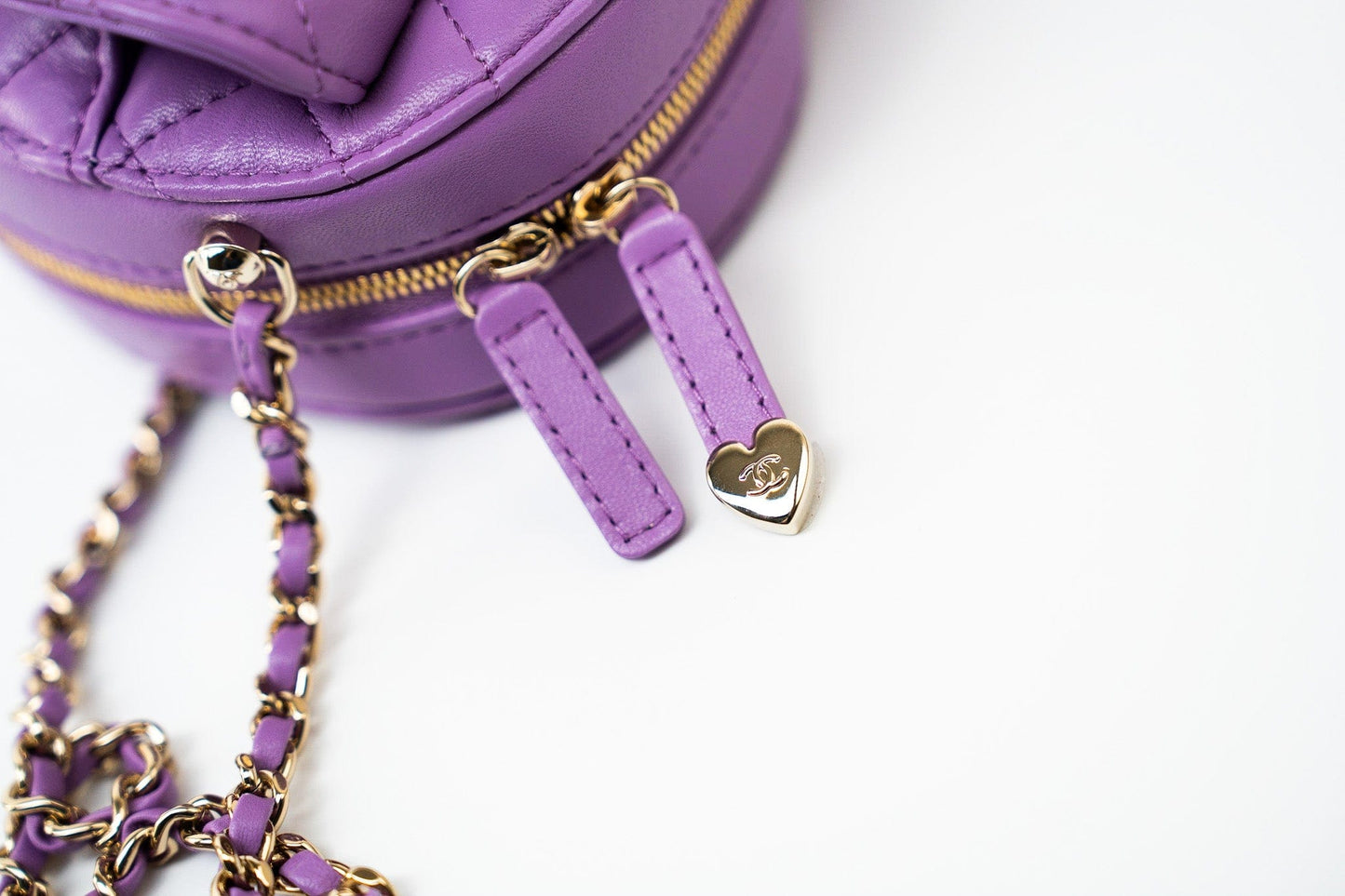 22S CC In Love Purple Lambskin Quilted Large Heart Bag