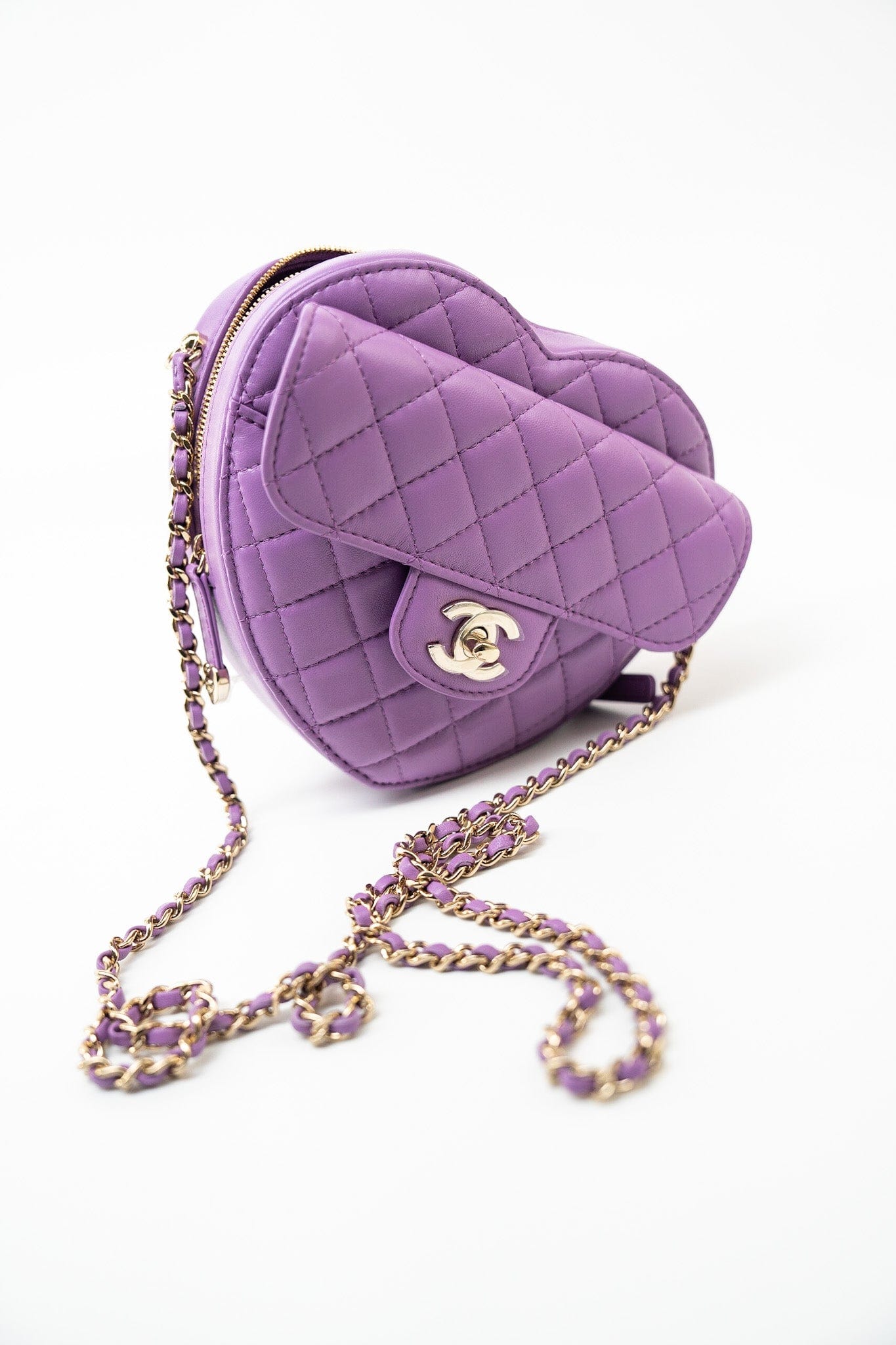 22S CC In Love Purple Lambskin Quilted Large Heart Bag