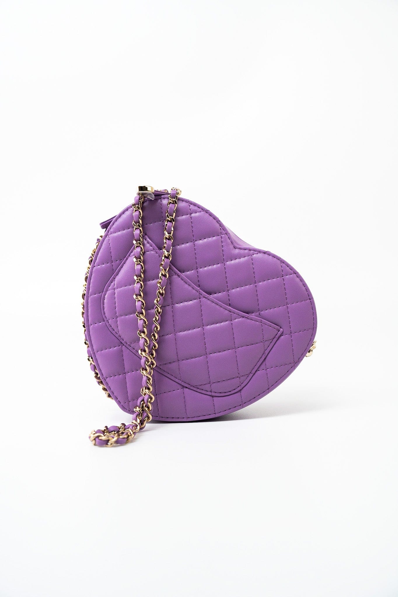 22S CC In Love Purple Lambskin Quilted Large Heart Bag