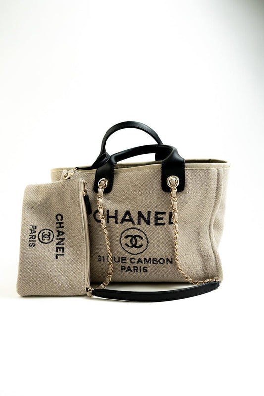22S Dark Beige Deauville Shopping Bag Small Light Gold Hardware