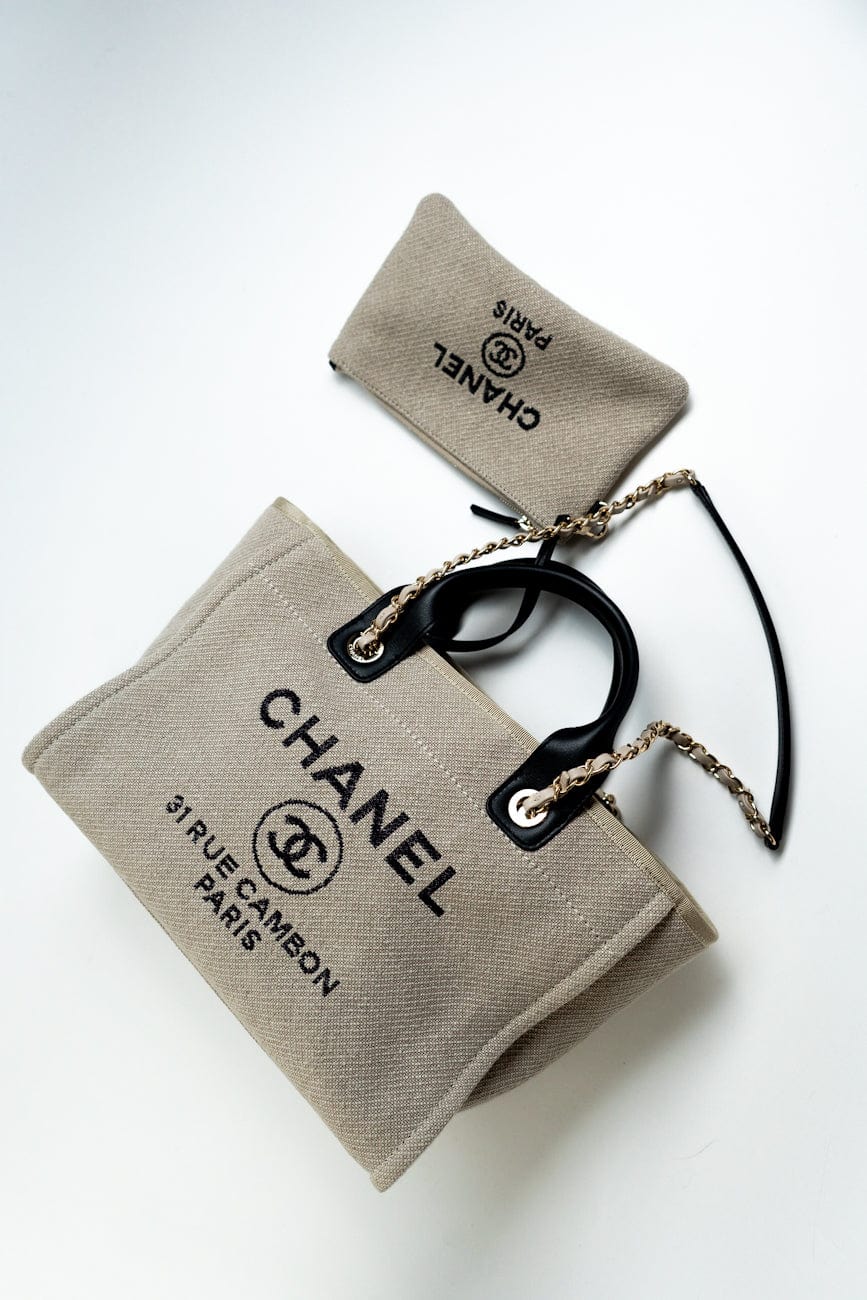 22S Dark Beige Deauville Shopping Bag Small Light Gold Hardware
