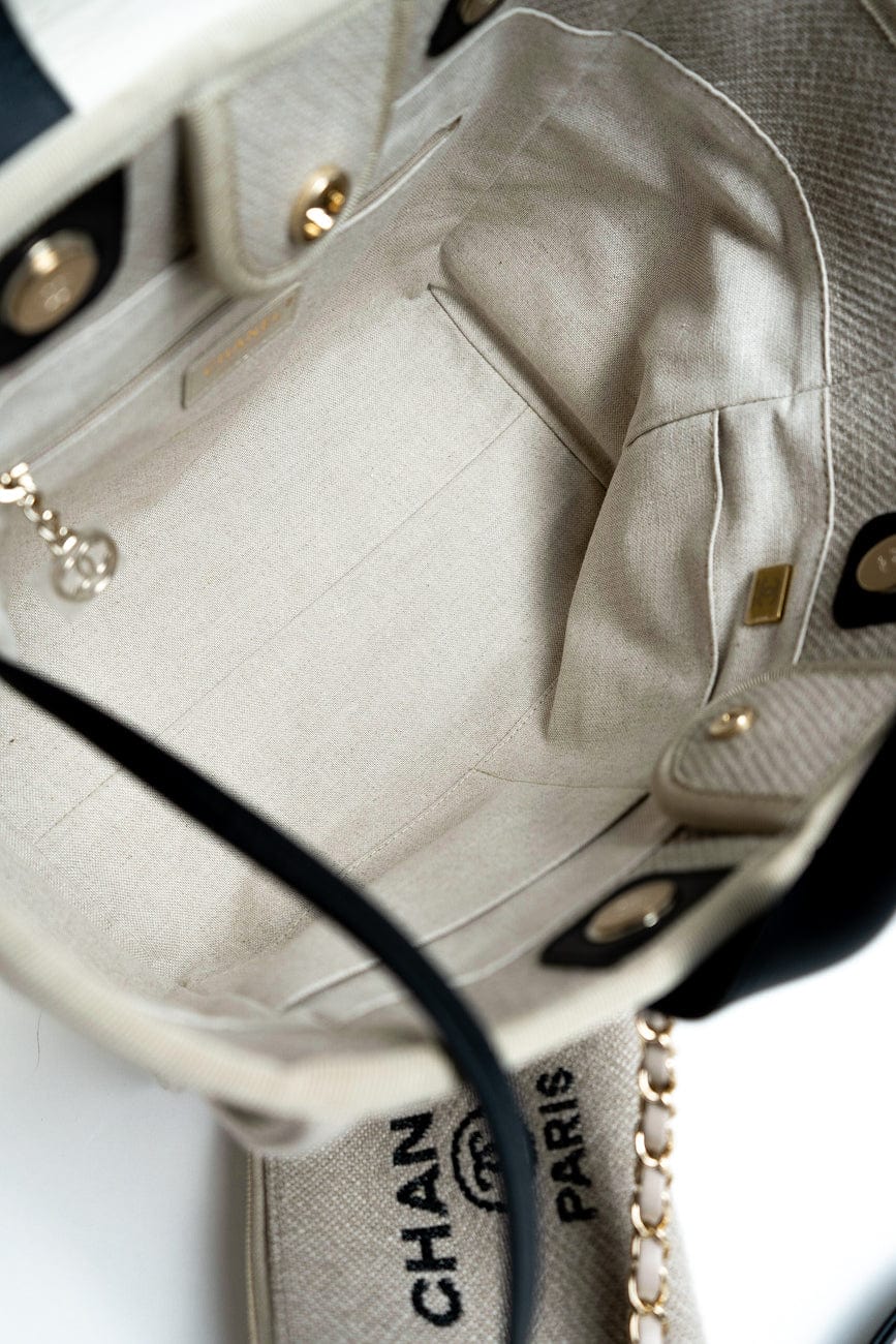 22S Dark Beige Deauville Shopping Bag Small Light Gold Hardware