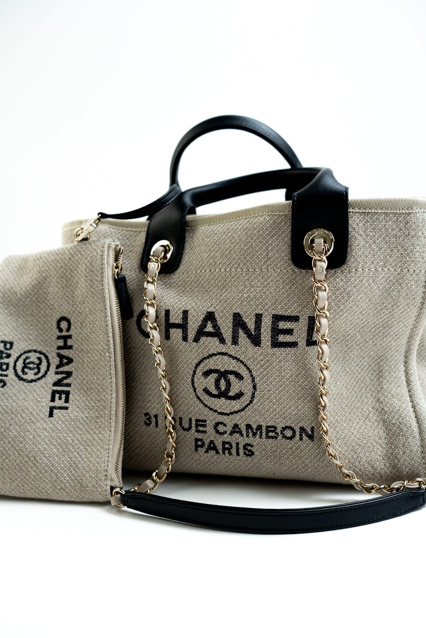 22S Dark Beige Deauville Shopping Bag Small Light Gold Hardware