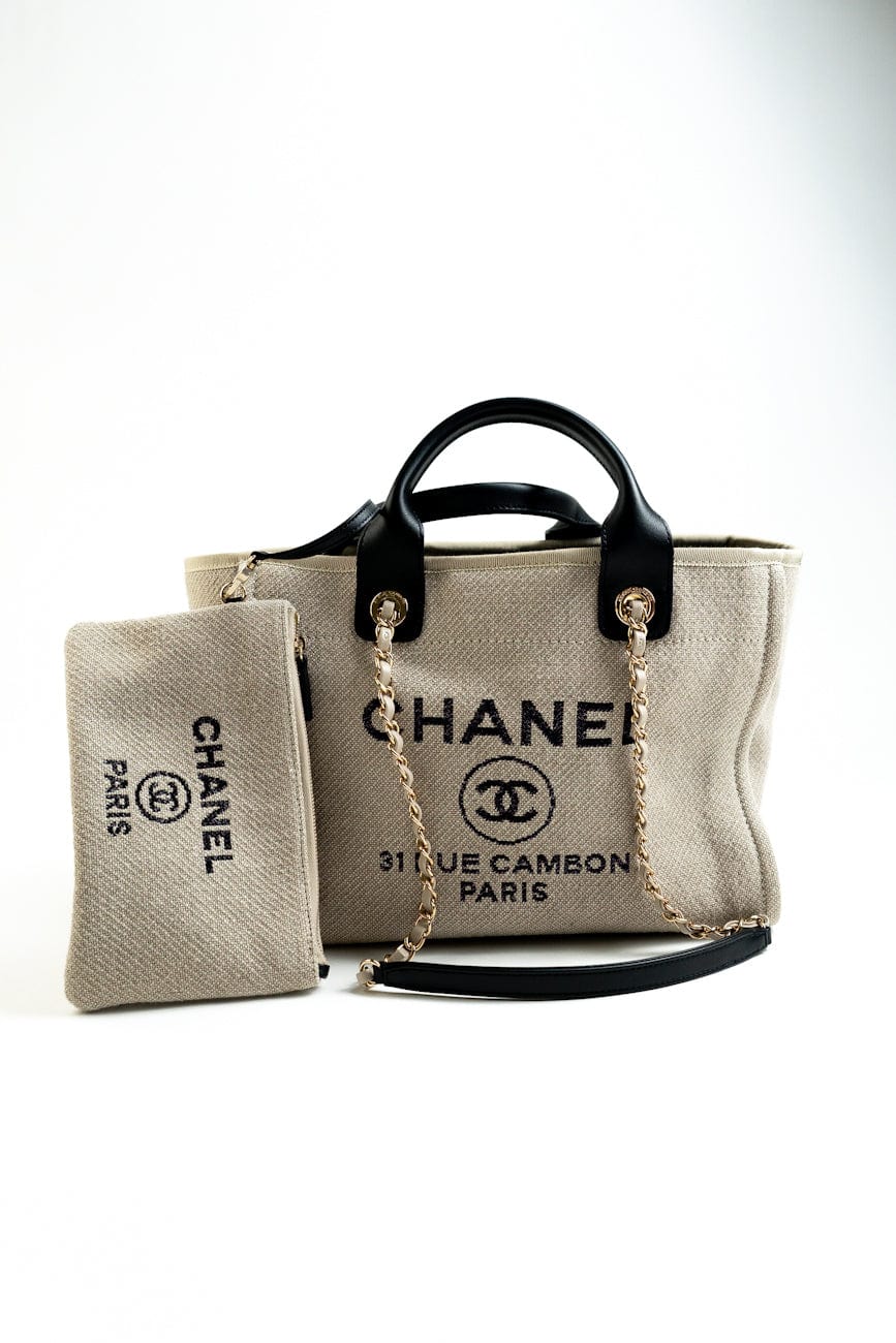 22S Dark Beige Deauville Shopping Bag Small Light Gold Hardware