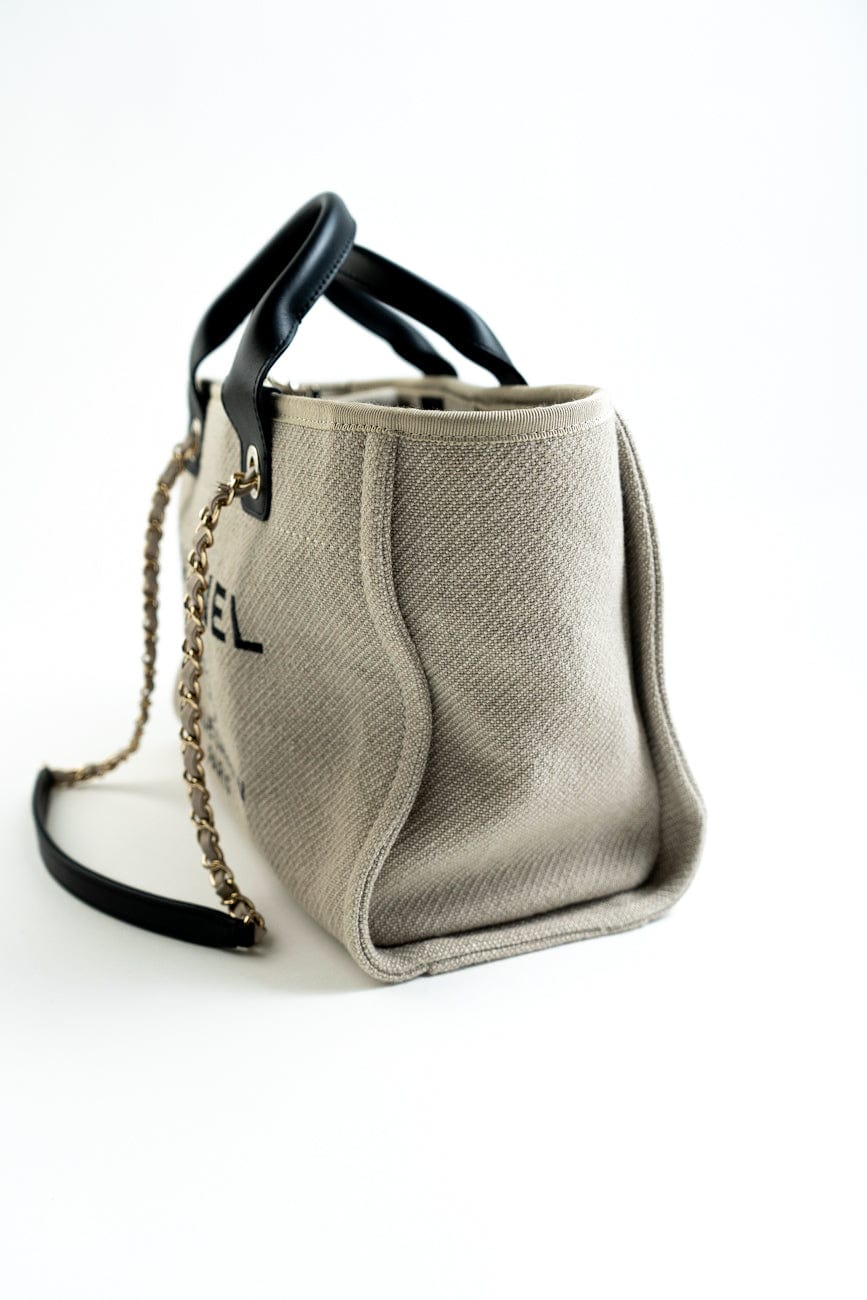 22S Dark Beige Deauville Shopping Bag Small Light Gold Hardware