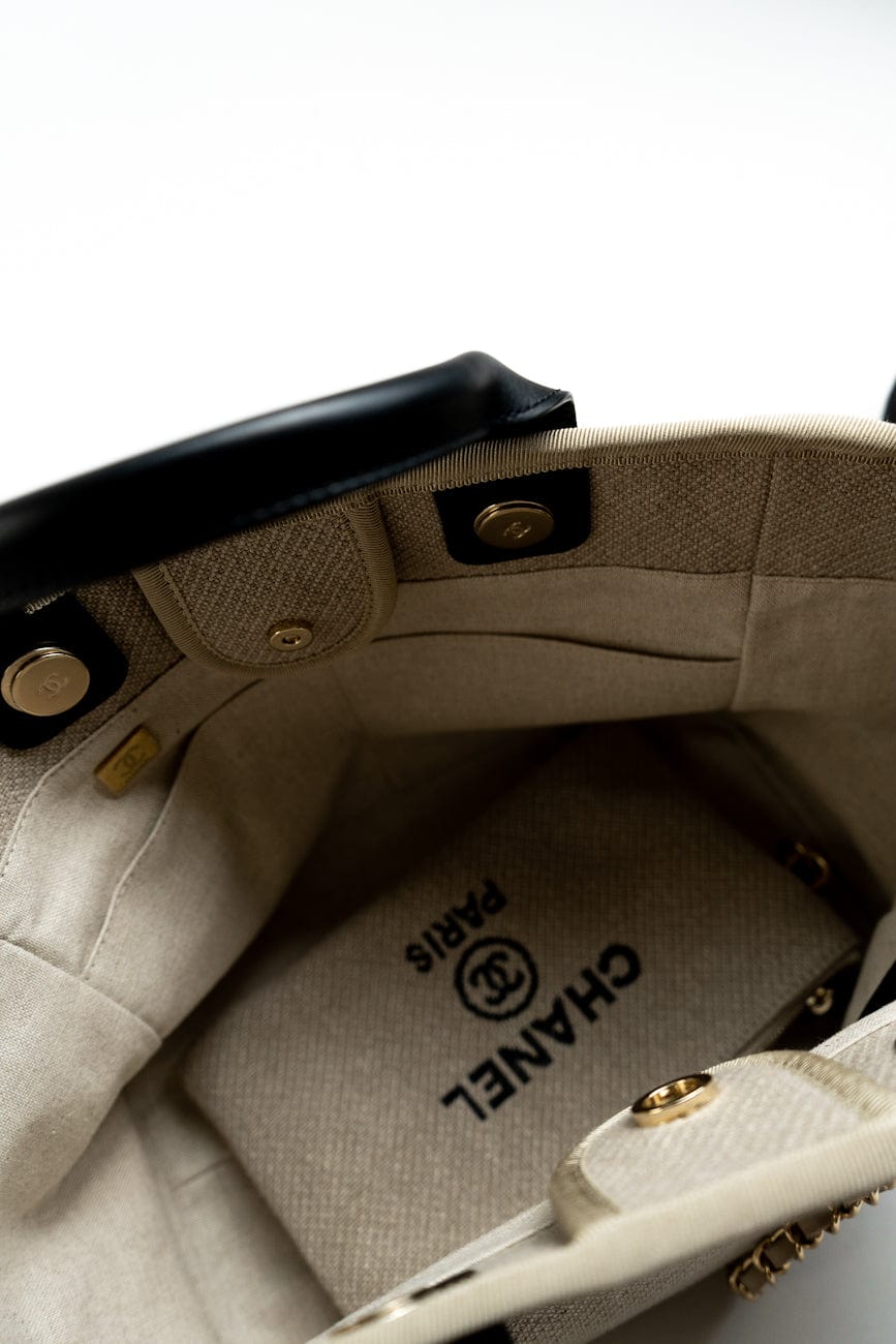 22S Dark Beige Deauville Shopping Bag Small Light Gold Hardware