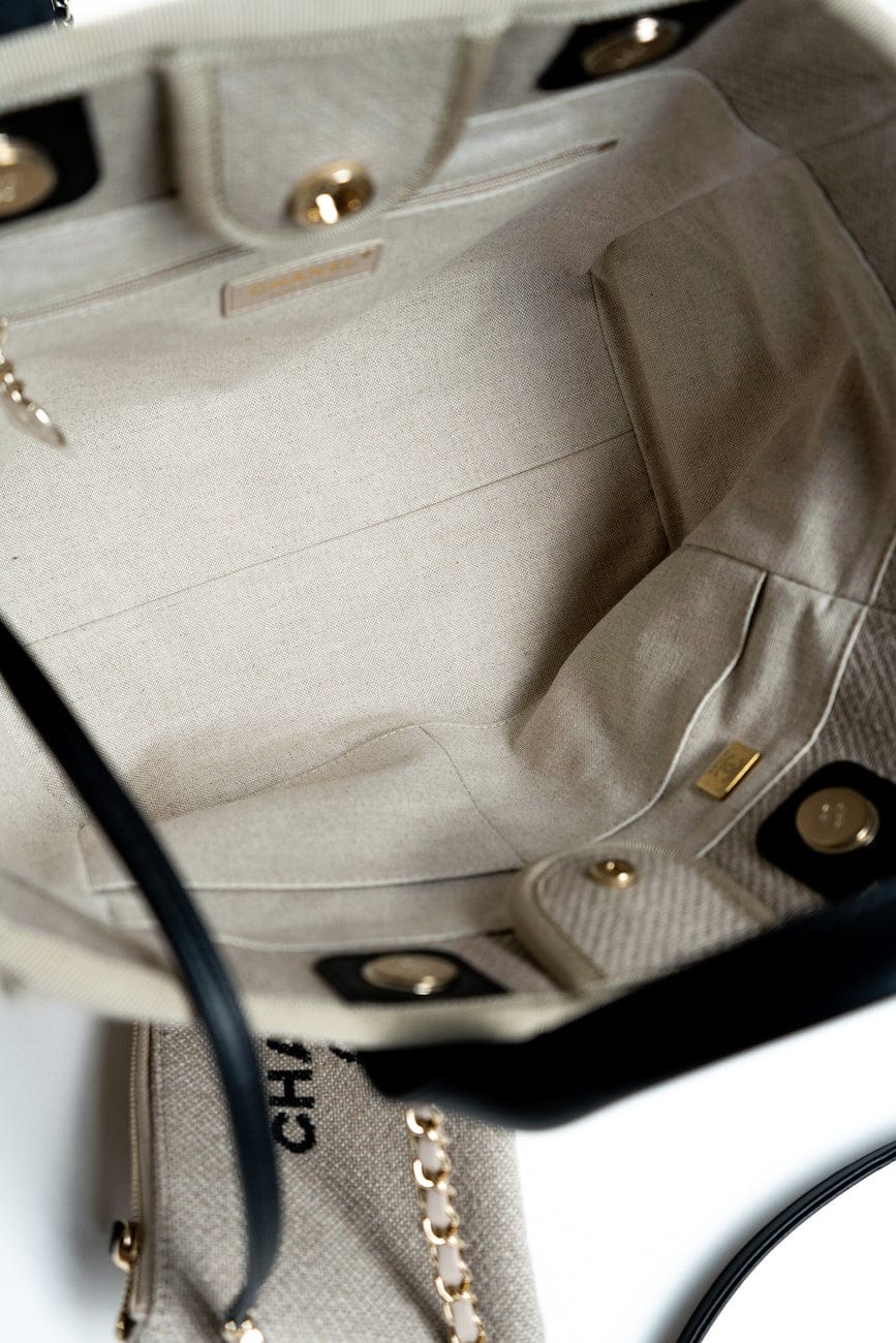 22S Dark Beige Deauville Shopping Bag Small Light Gold Hardware