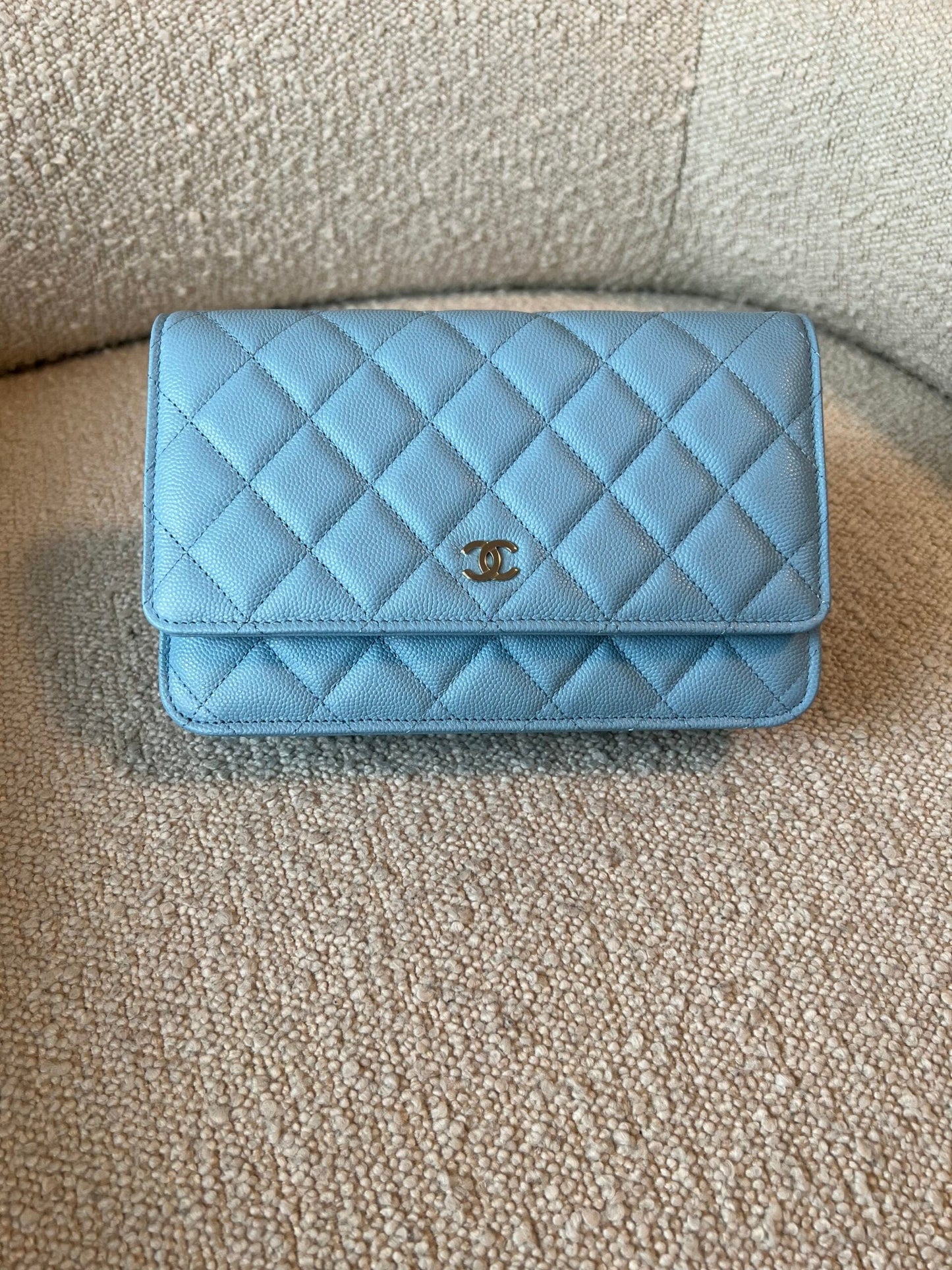 22S Light Blue Caviar Quilted Wallet On Chain (WOC)