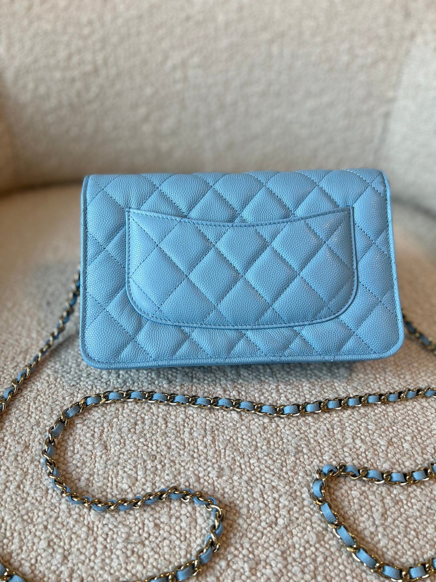 22S Light Blue Caviar Quilted Wallet On Chain (WOC)