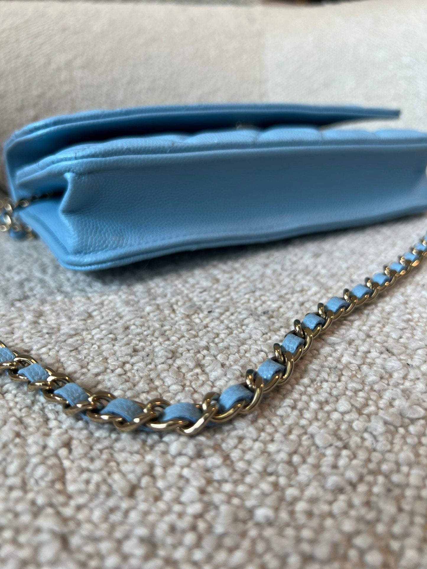 22S Light Blue Caviar Quilted Wallet On Chain (WOC)