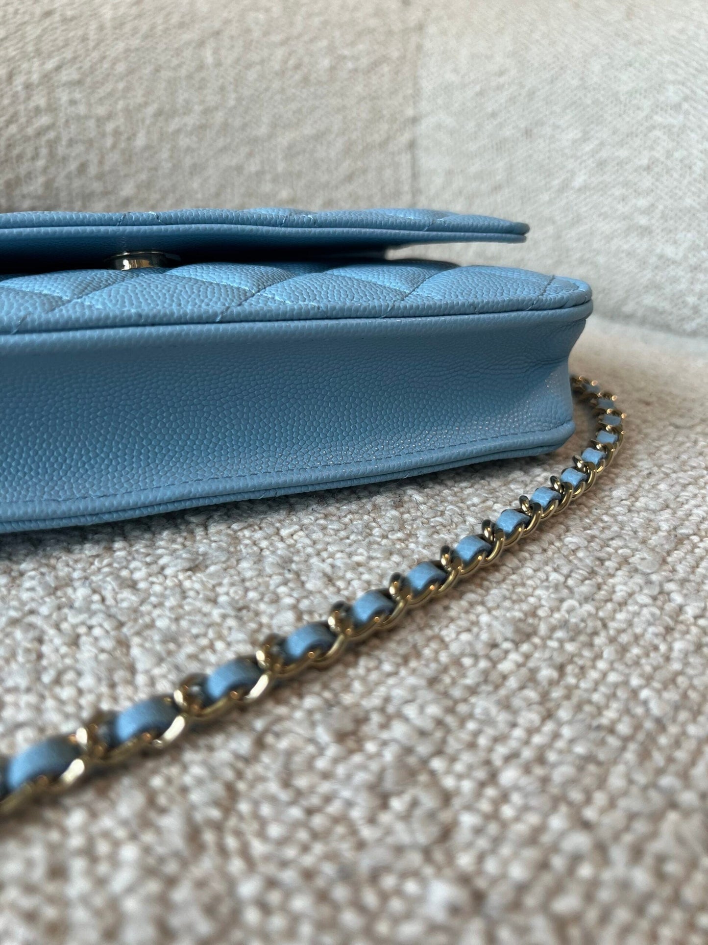 22S Light Blue Caviar Quilted Wallet On Chain (WOC)