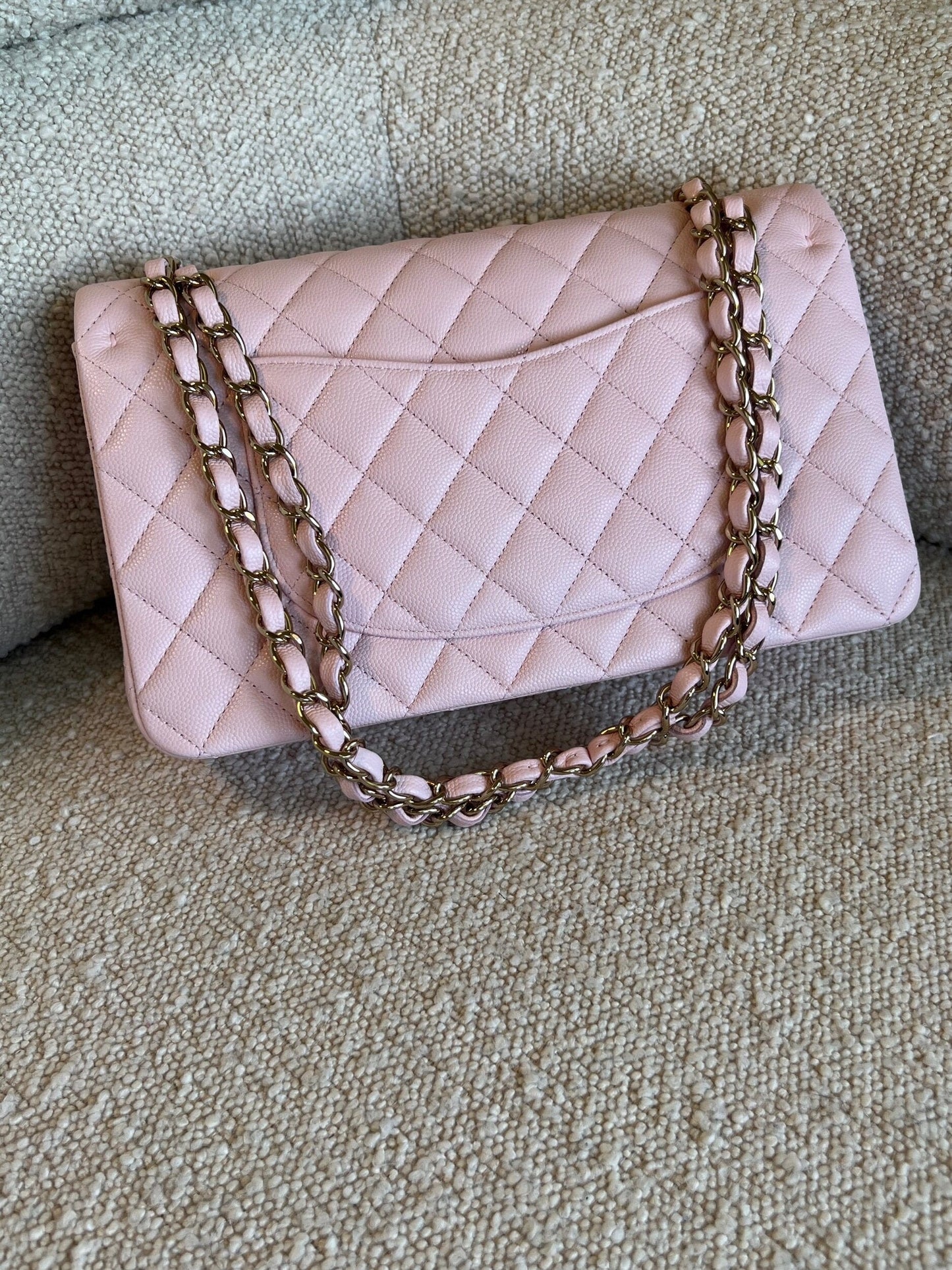 22S Light Pink Caviar Quilted Classic Flap Medium LGHW