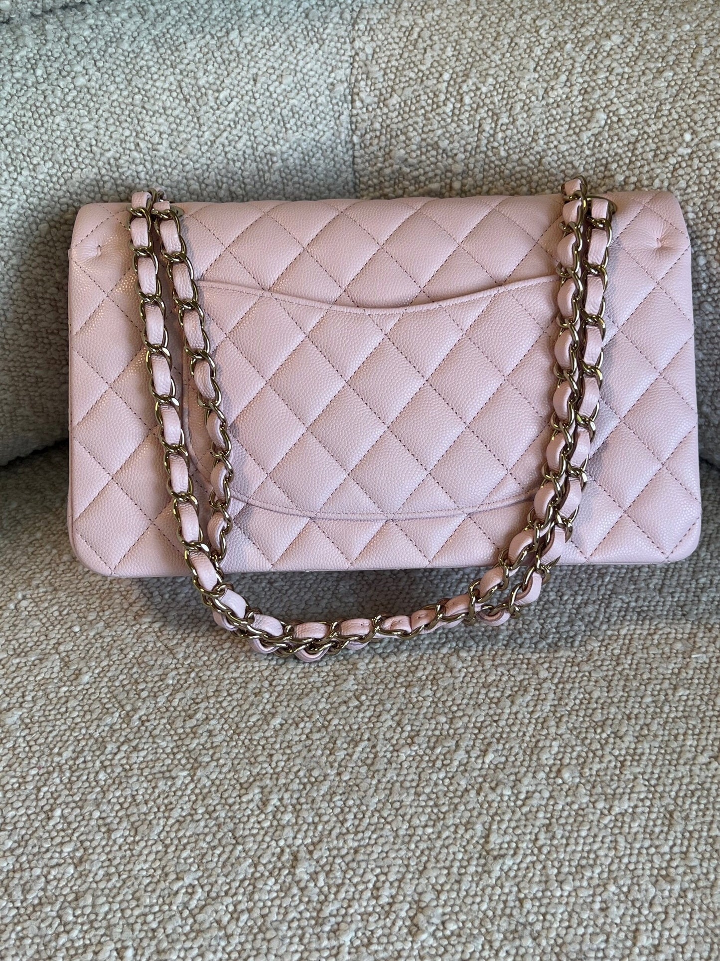 22S Light Pink Caviar Quilted Classic Flap Medium LGHW