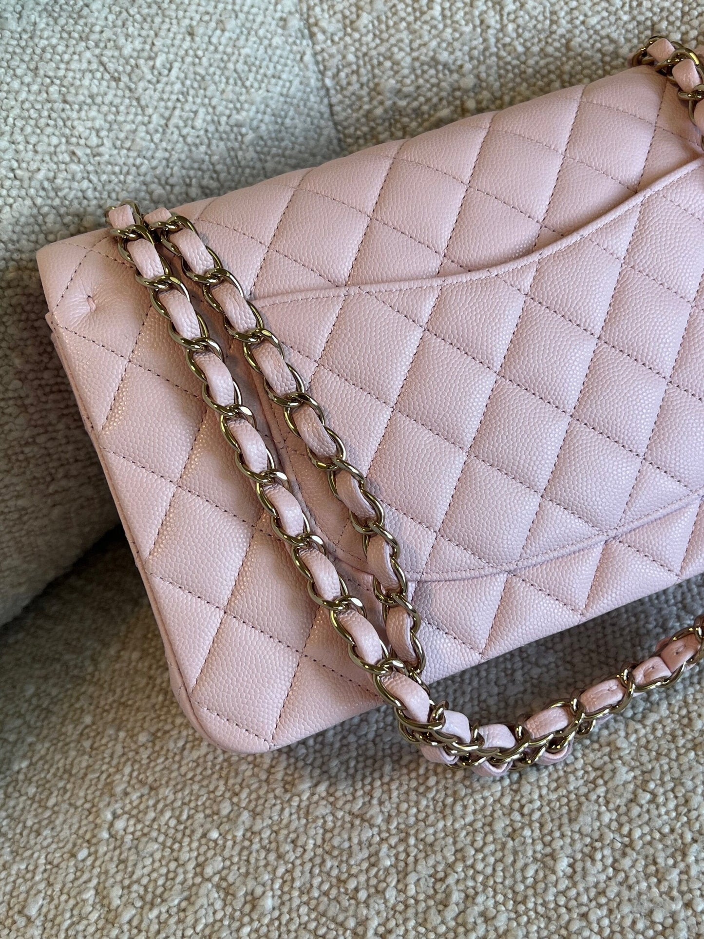 22S Light Pink Caviar Quilted Classic Flap Medium LGHW