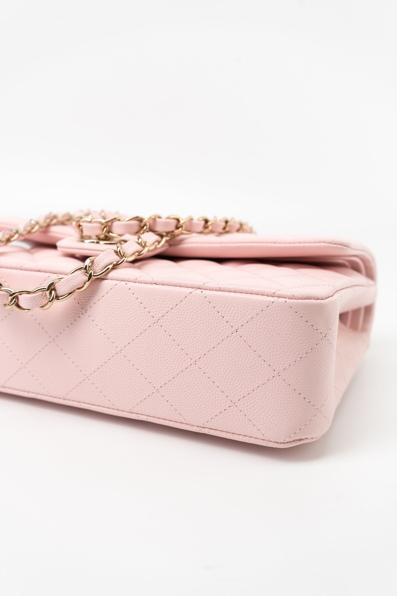 22S Light Pink Caviar Quilted Classic Flap Medium LGHW