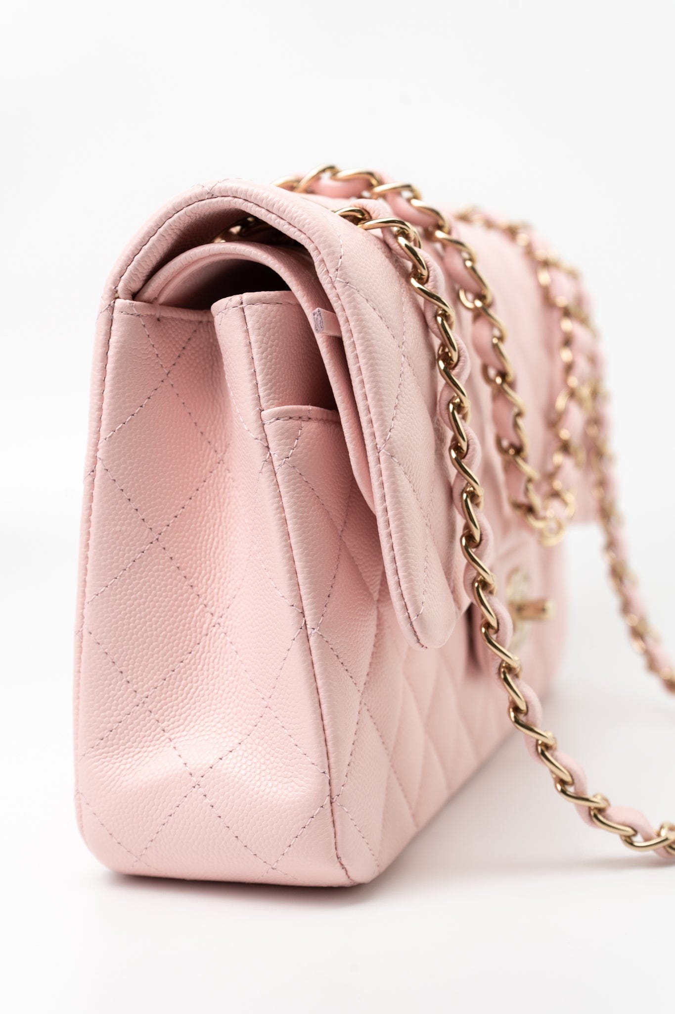 22S Light Pink Caviar Quilted Classic Flap Medium LGHW