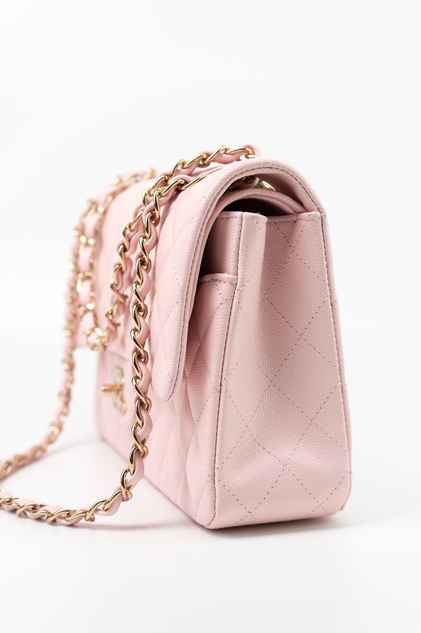 22S Light Pink Caviar Quilted Classic Flap Medium LGHW