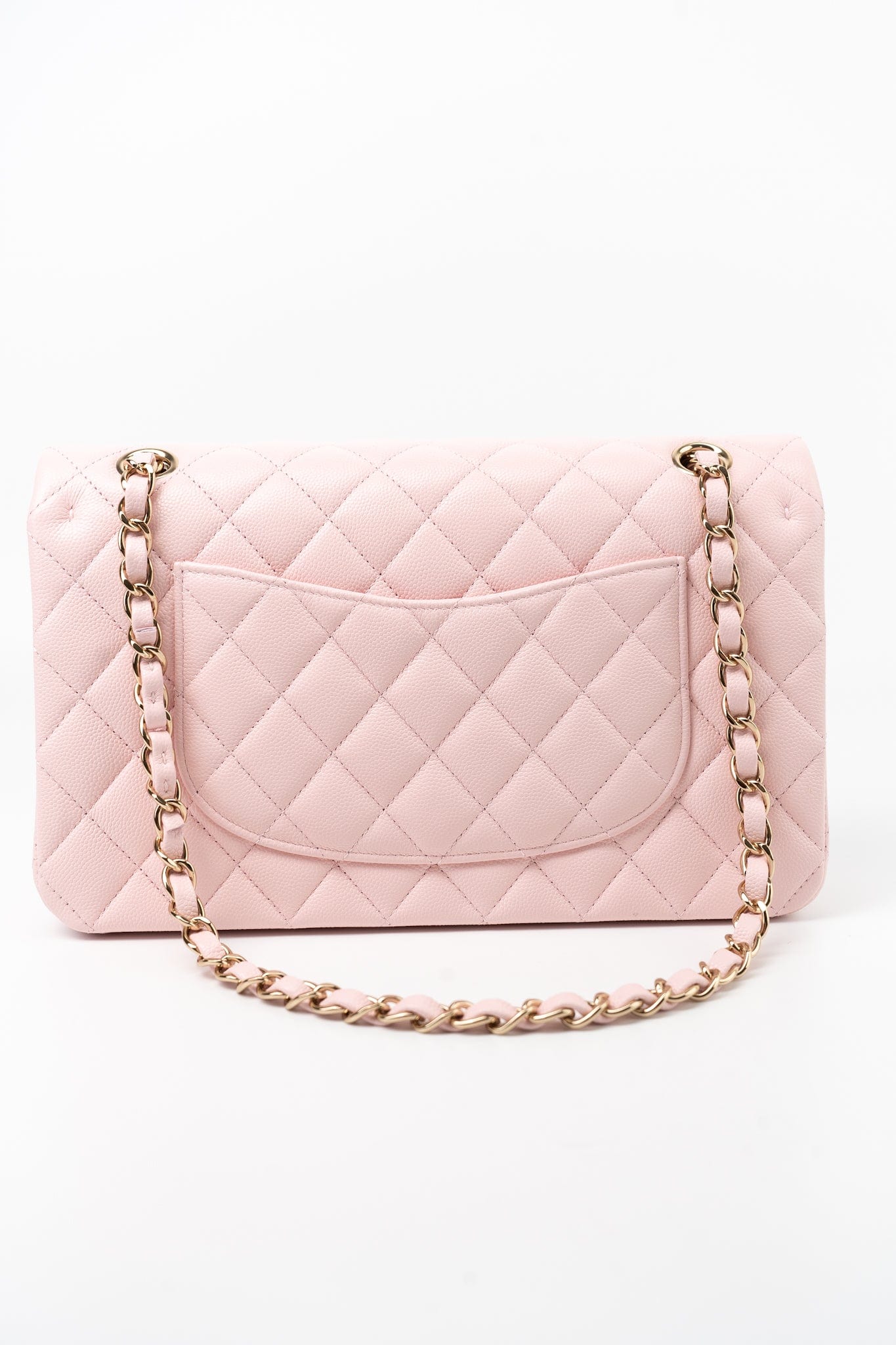 22S Light Pink Caviar Quilted Classic Flap Medium LGHW