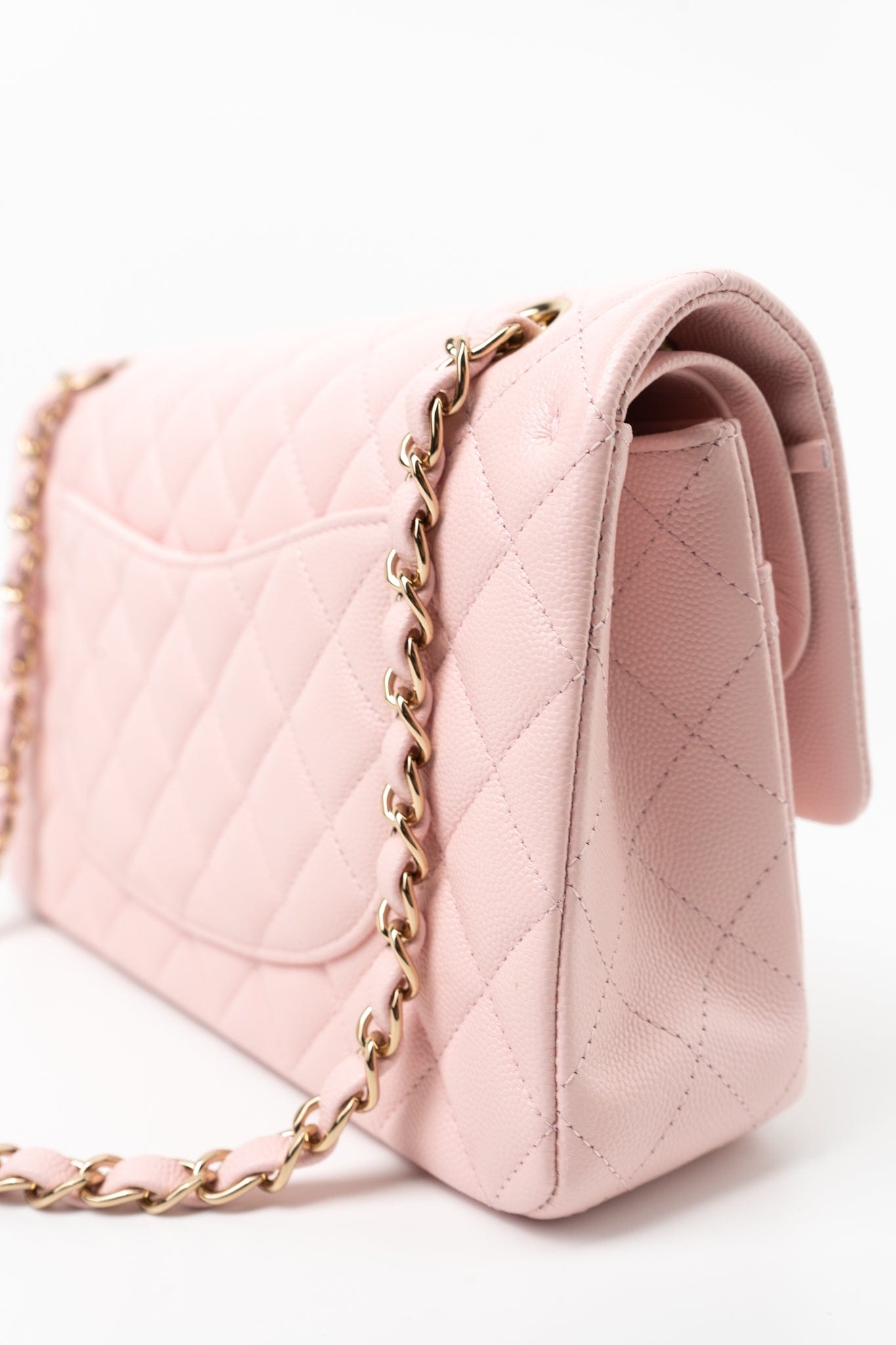 22S Light Pink Caviar Quilted Classic Flap Medium LGHW