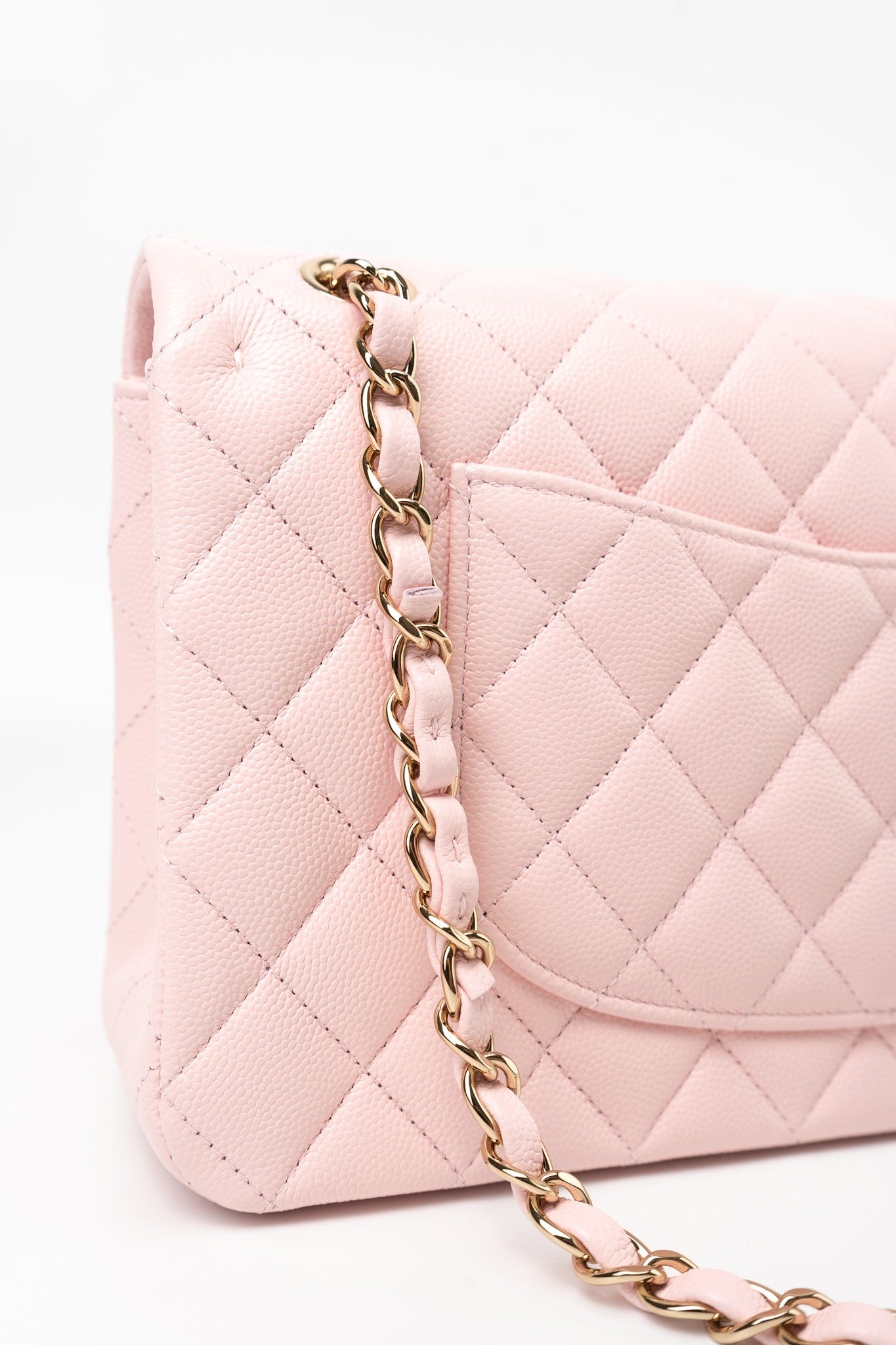 22S Light Pink Caviar Quilted Classic Flap Medium LGHW