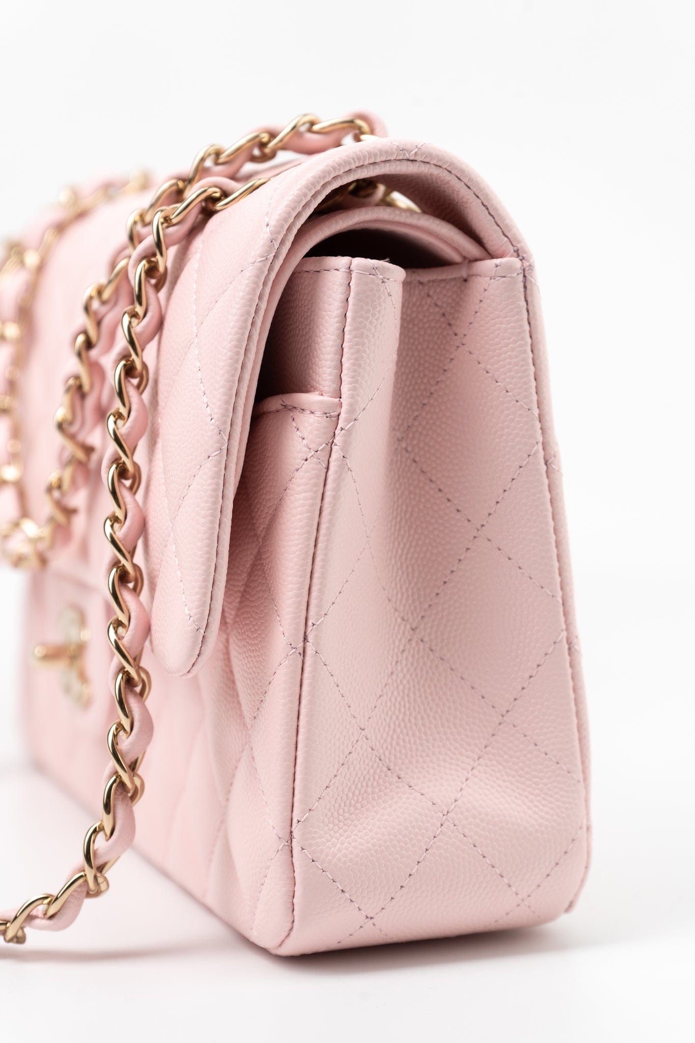 22S Light Pink Caviar Quilted Classic Flap Medium LGHW