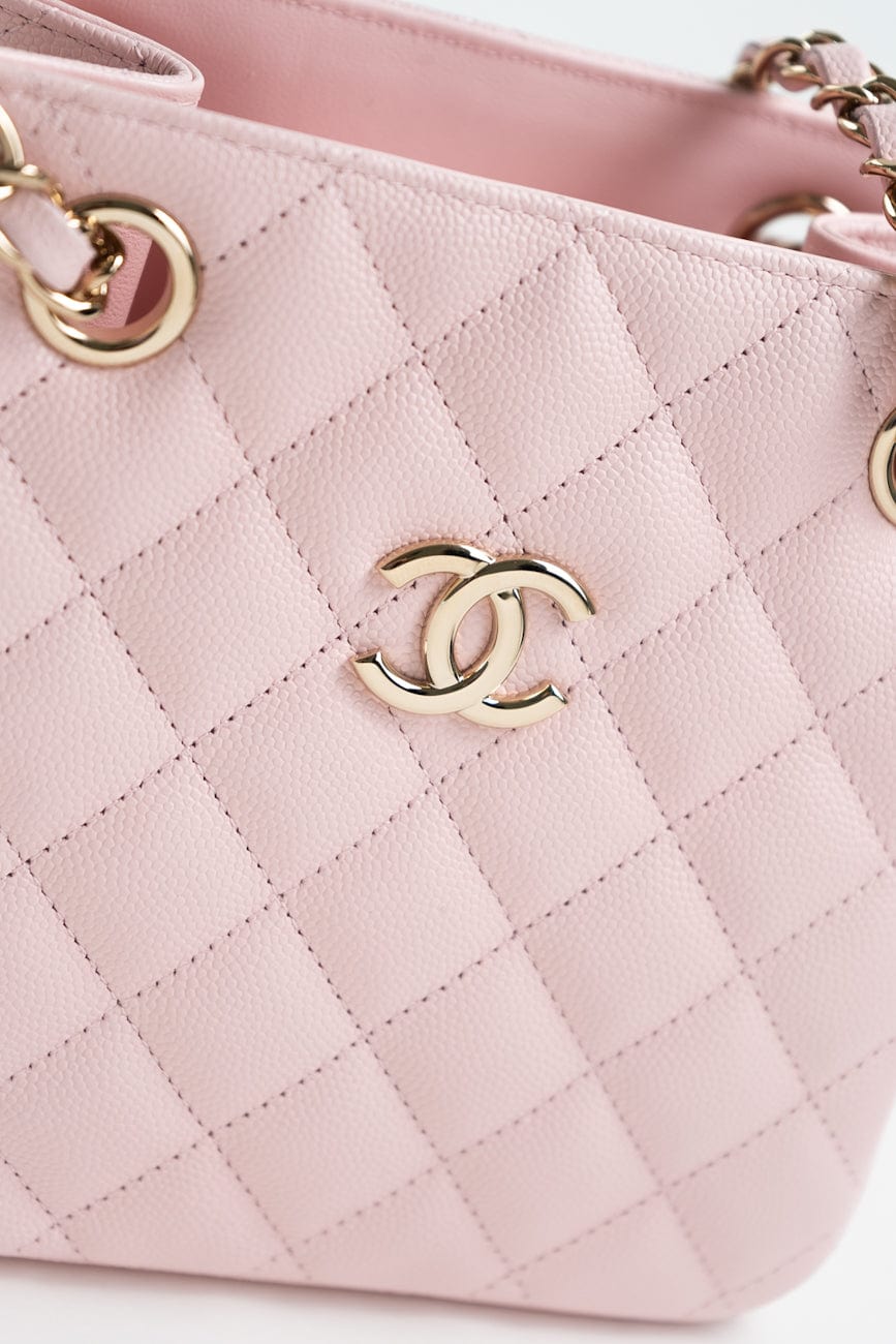 22S Light Pink Caviar Quilted Mini Bucket Bag LGHW