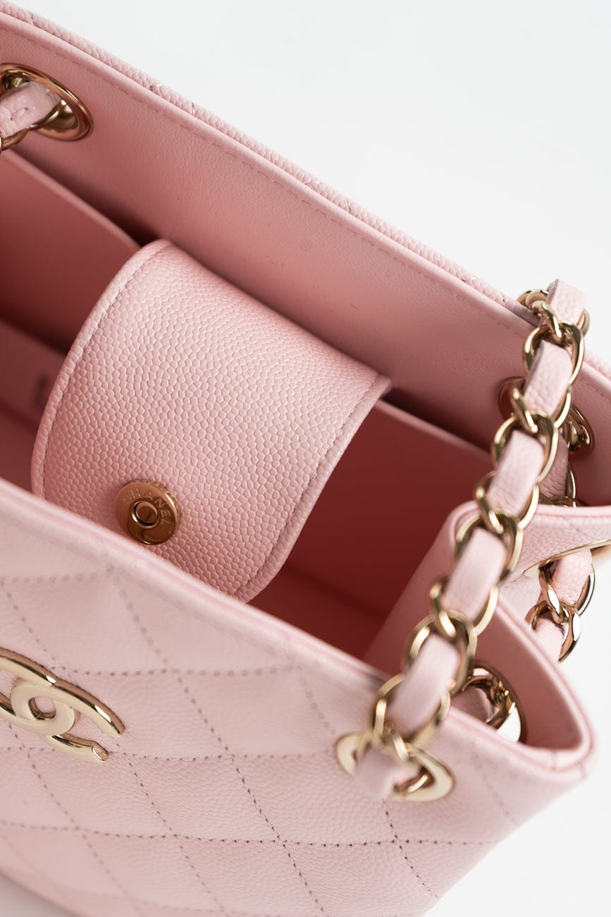 22S Light Pink Caviar Quilted Mini Bucket Bag LGHW