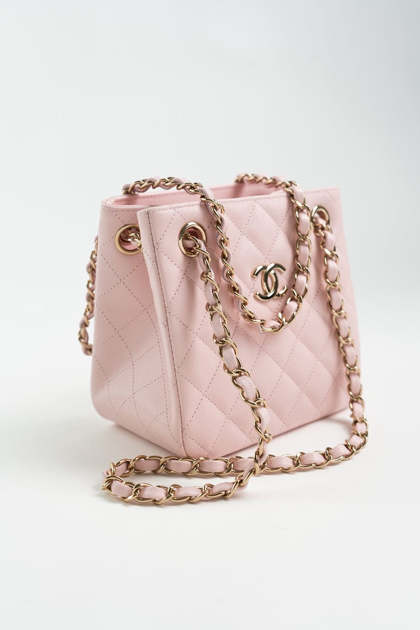 22S Light Pink Caviar Quilted Mini Bucket Bag LGHW