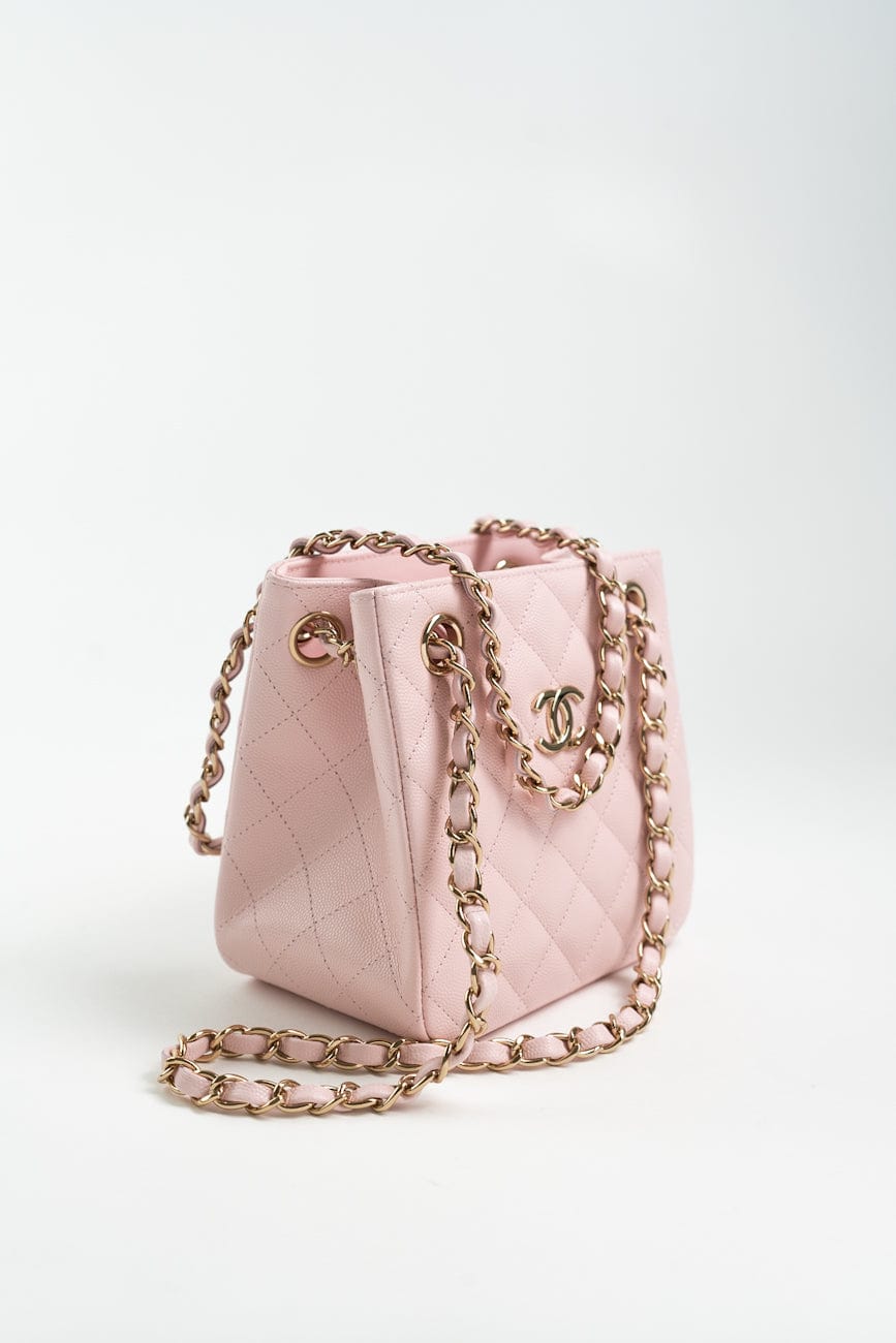 22S Light Pink Caviar Quilted Mini Bucket Bag LGHW