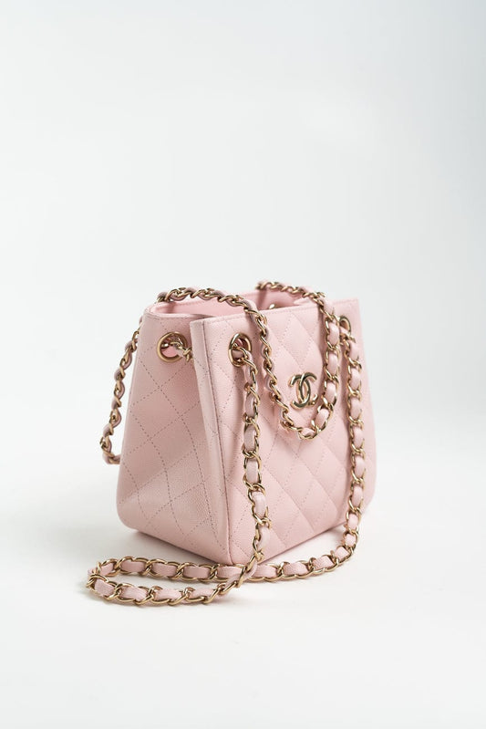22S Light Pink Caviar Quilted Mini Bucket Bag LGHW