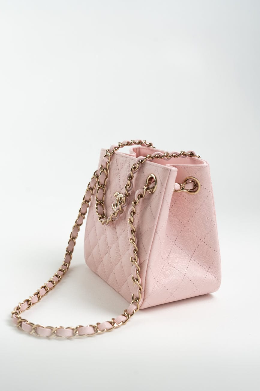 22S Light Pink Caviar Quilted Mini Bucket Bag LGHW