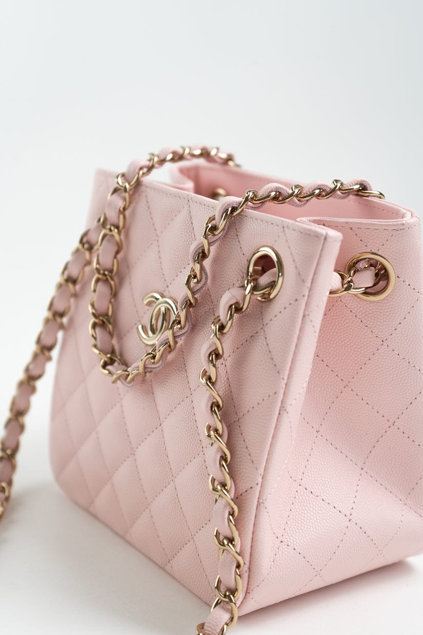22S Light Pink Caviar Quilted Mini Bucket Bag LGHW