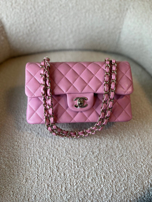 22S Pink Caviar Quilted Classic Flap Small LGHW
