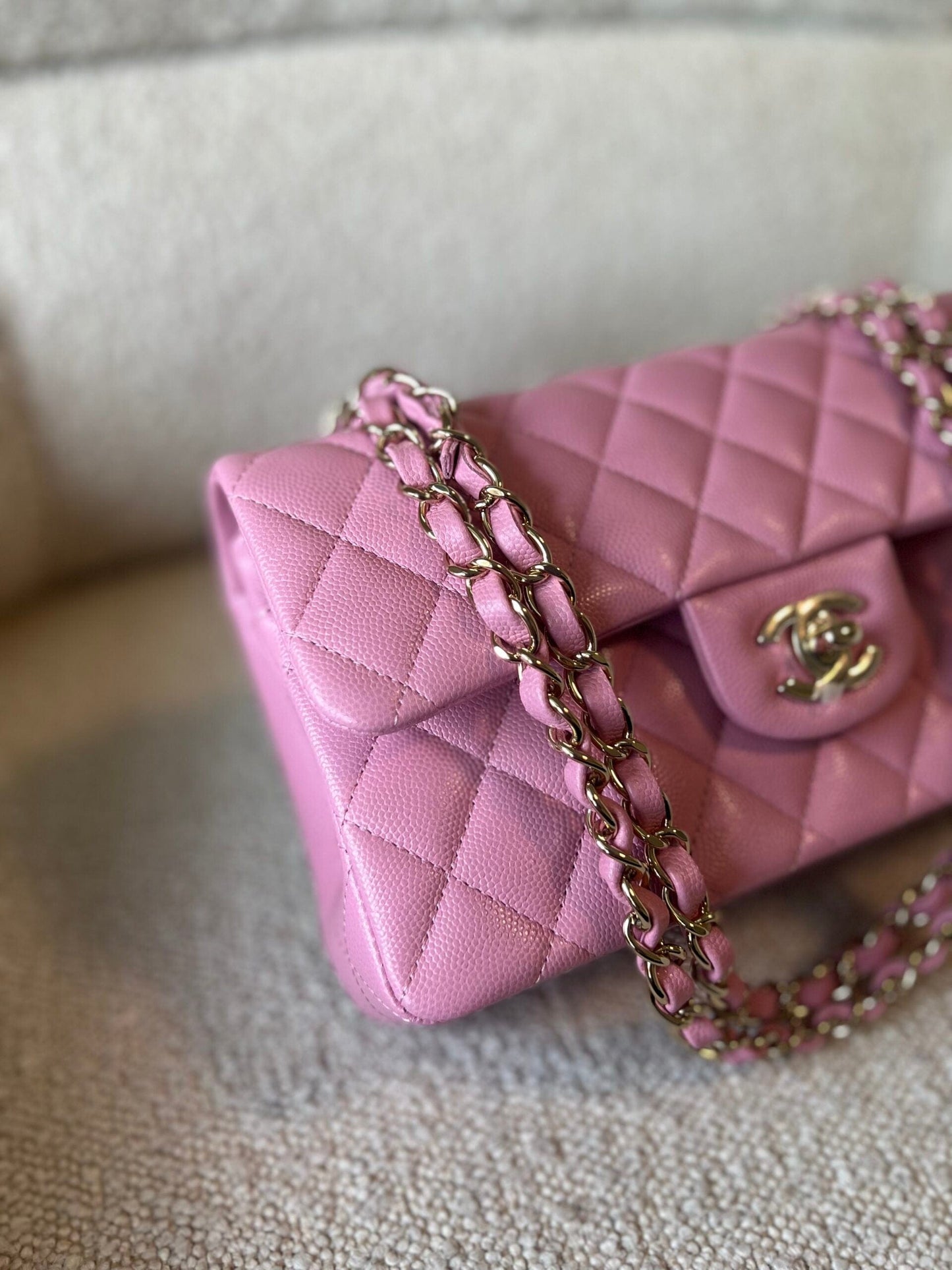 22S Pink Caviar Quilted Classic Flap Small LGHW