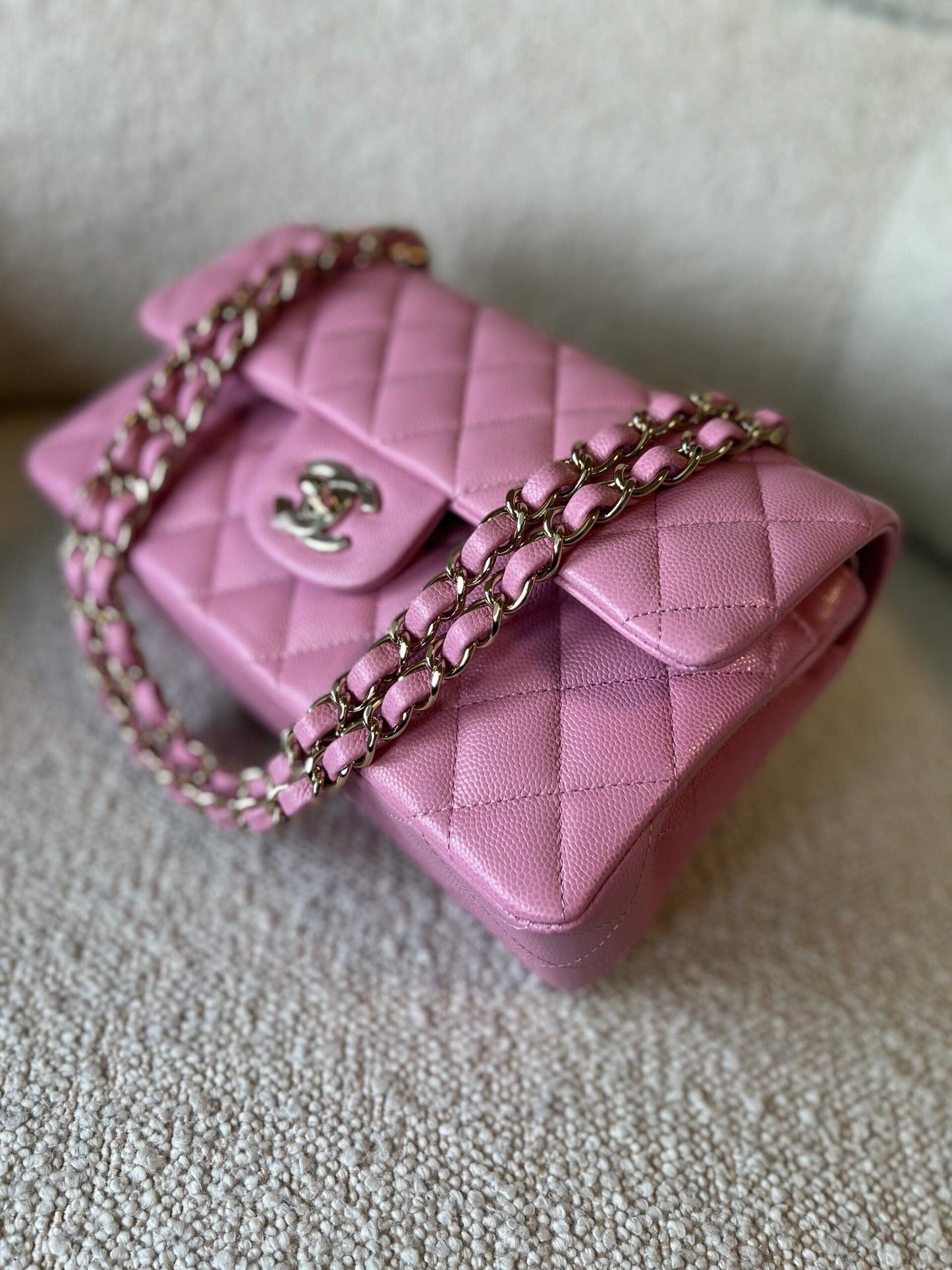 22S Pink Caviar Quilted Classic Flap Small LGHW