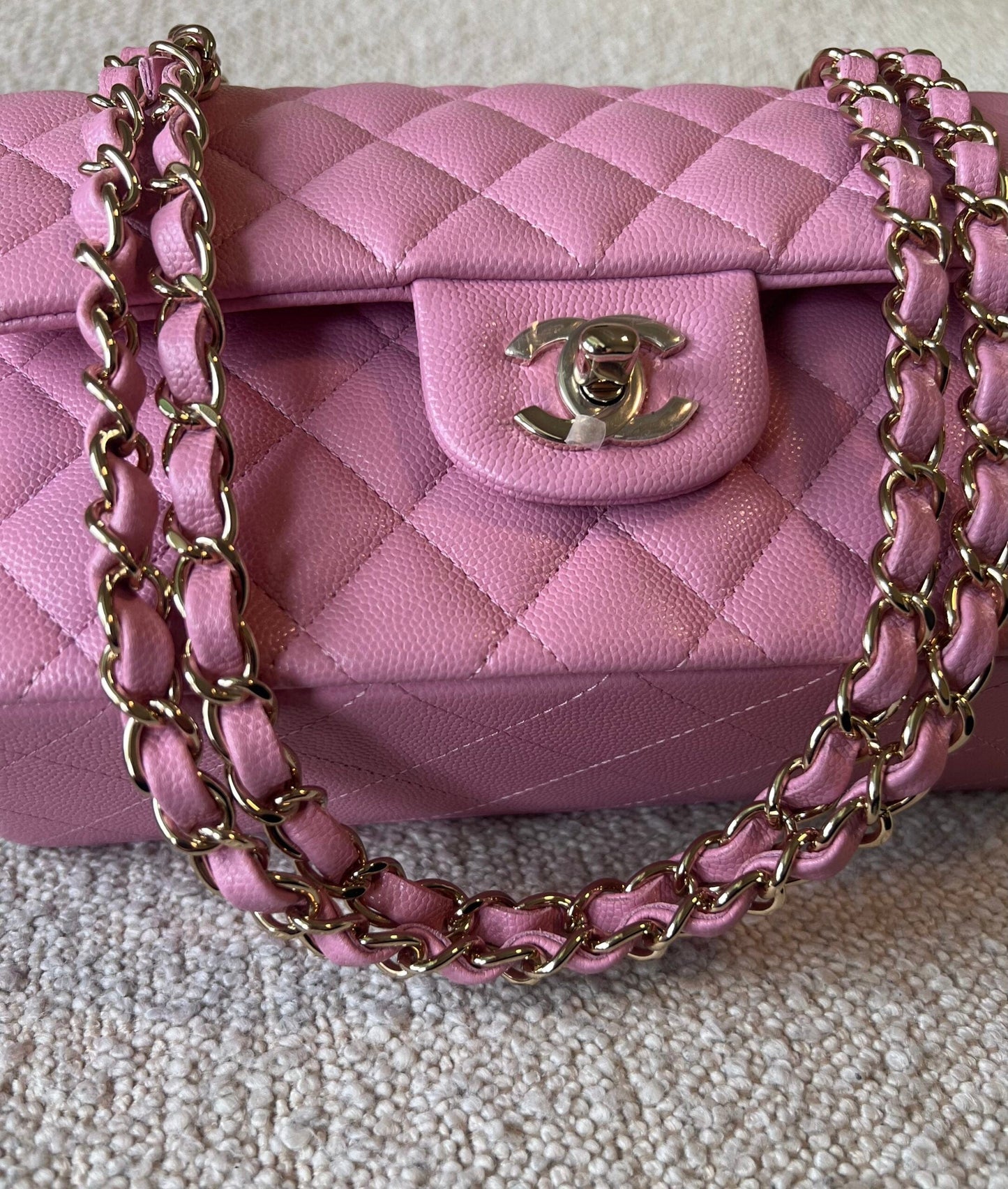 22S Pink Caviar Quilted Classic Flap Small LGHW