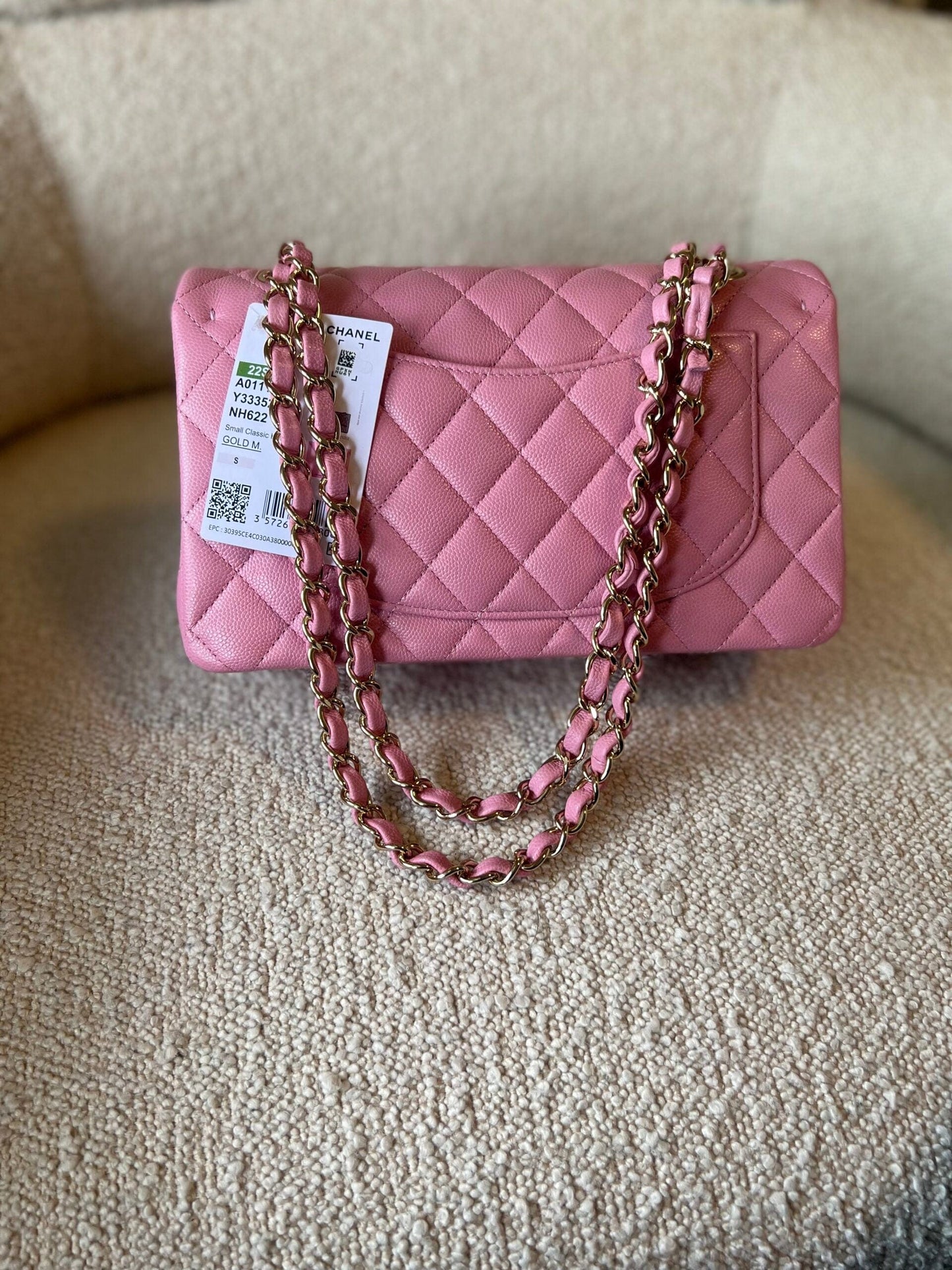 22S Pink Caviar Quilted Classic Flap Small LGHW