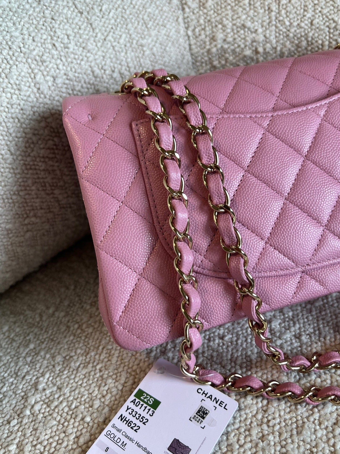 22S Pink Caviar Quilted Classic Flap Small LGHW