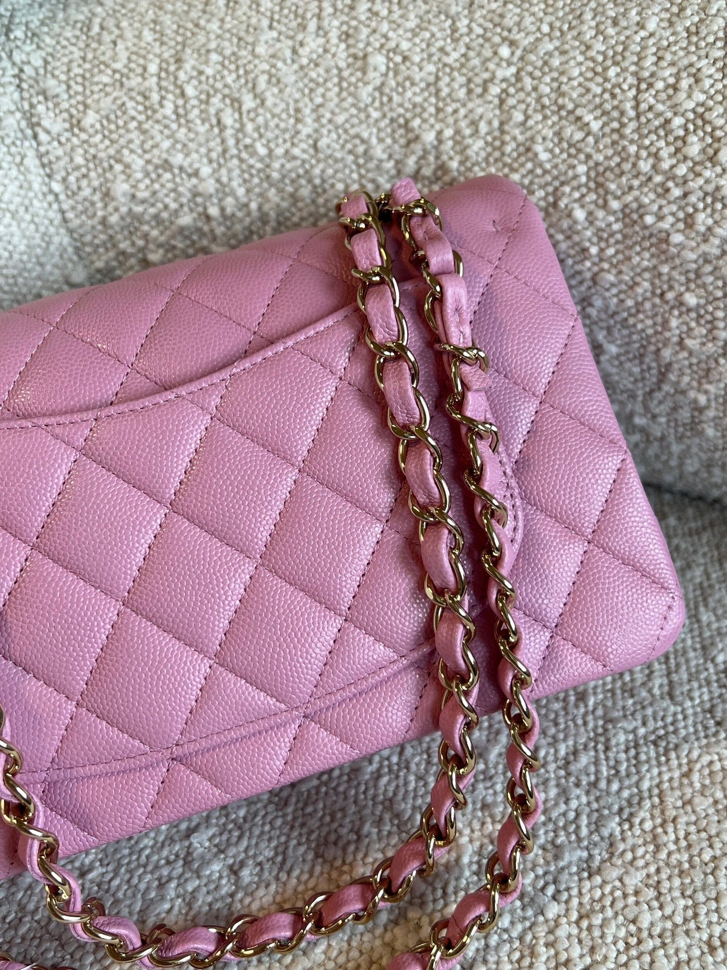 22S Pink Caviar Quilted Classic Flap Small LGHW