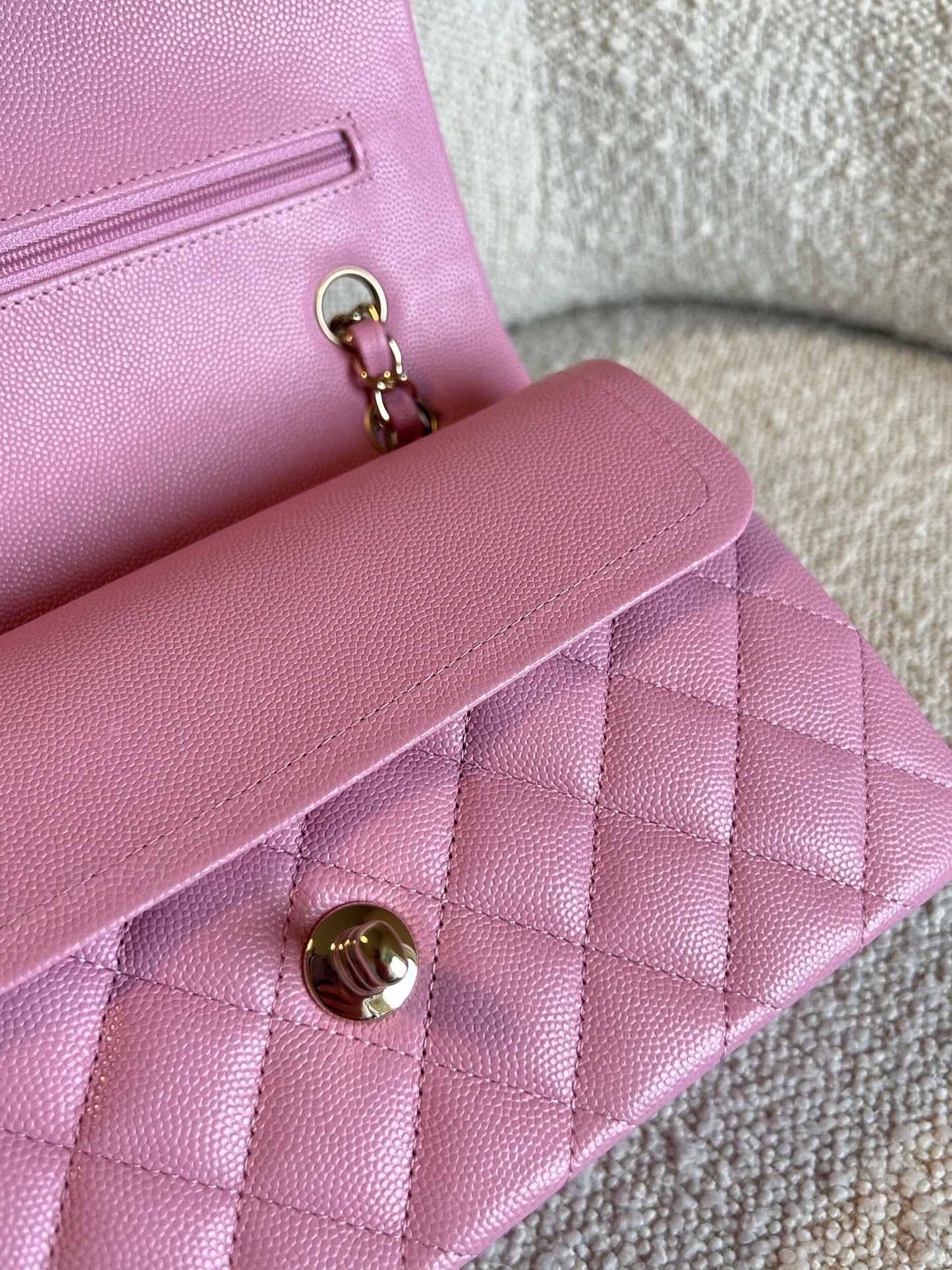 22S Pink Caviar Quilted Classic Flap Small LGHW