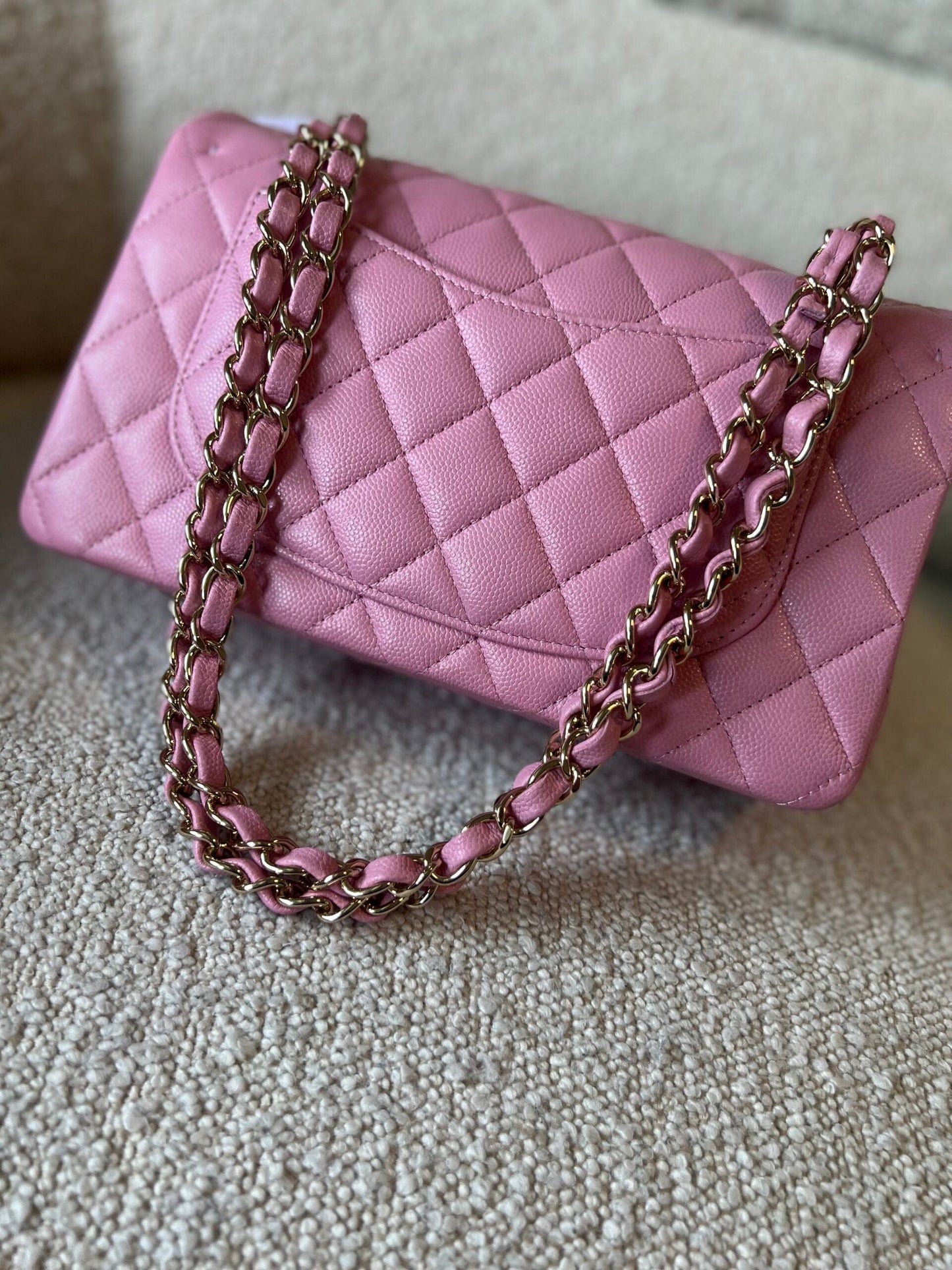 22S Pink Caviar Quilted Classic Flap Small LGHW