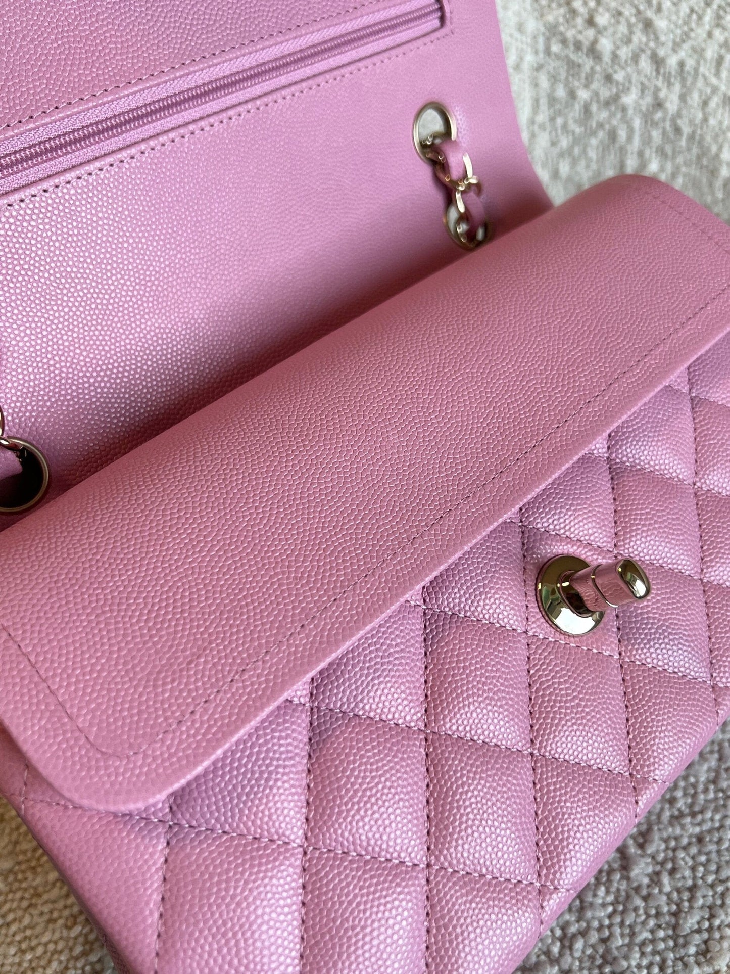22S Pink Caviar Quilted Classic Flap Small LGHW