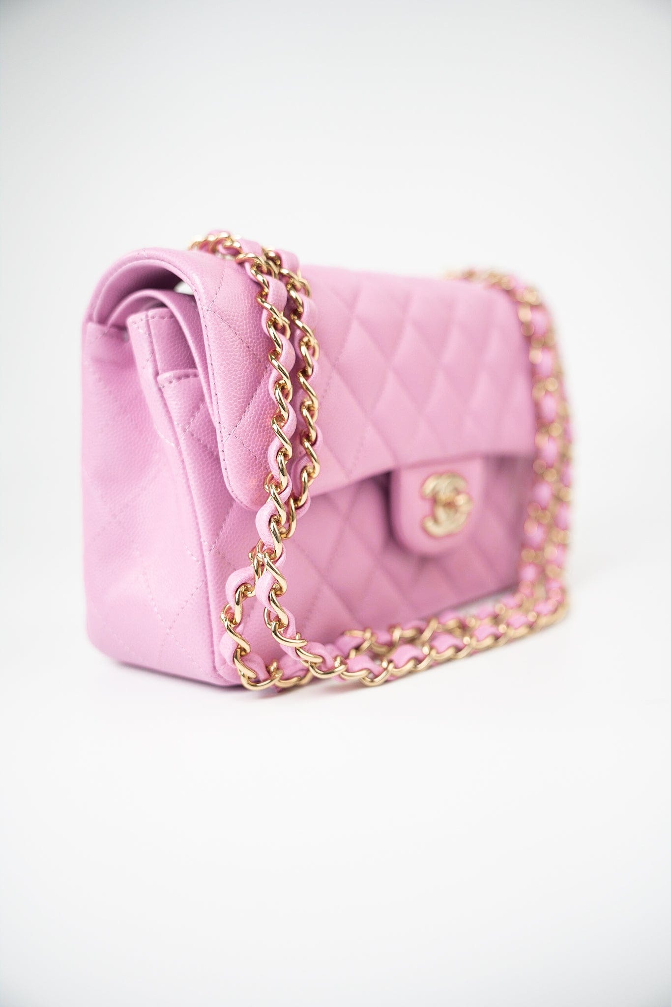 22S Pink Caviar Quilted Classic Flap Small Light Gold Hardware