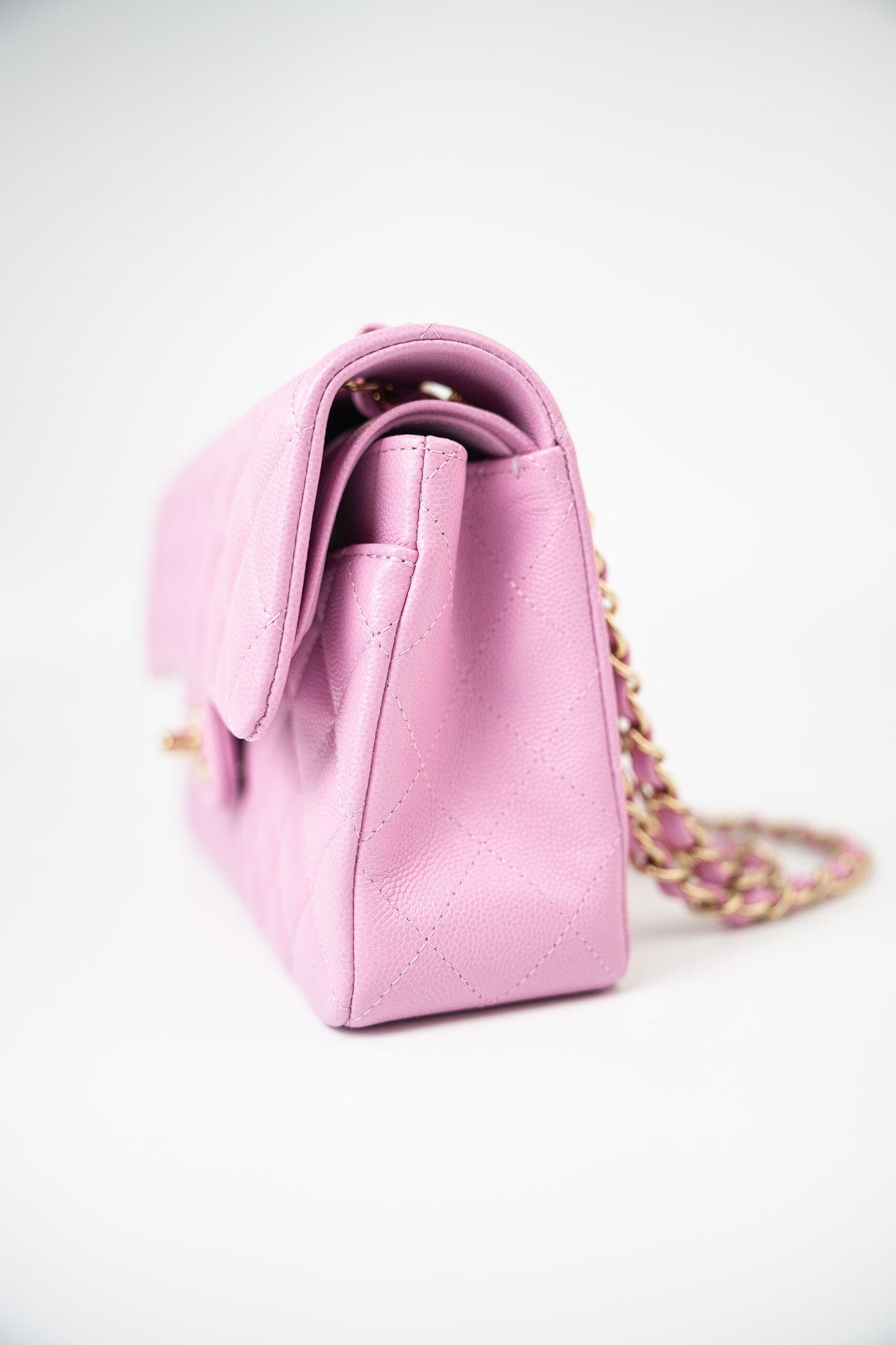 22S Pink Caviar Quilted Classic Flap Small Light Gold Hardware