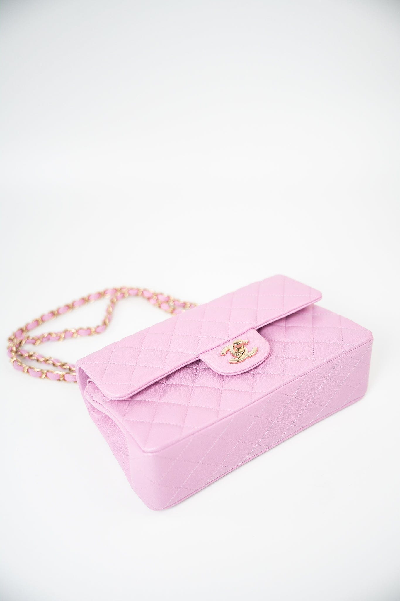 22S Pink Caviar Quilted Classic Flap Small Light Gold Hardware