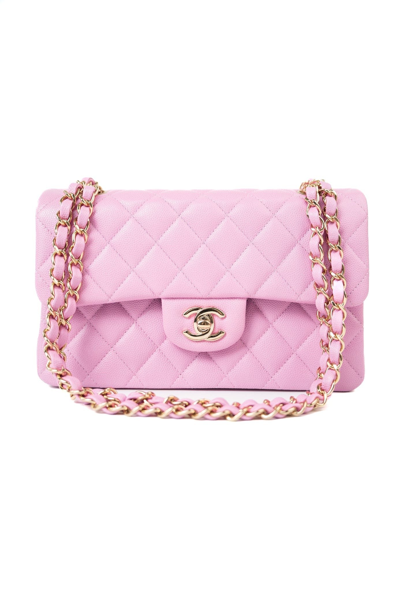 22S Pink Caviar Quilted Classic Flap Small Light Gold Hardware